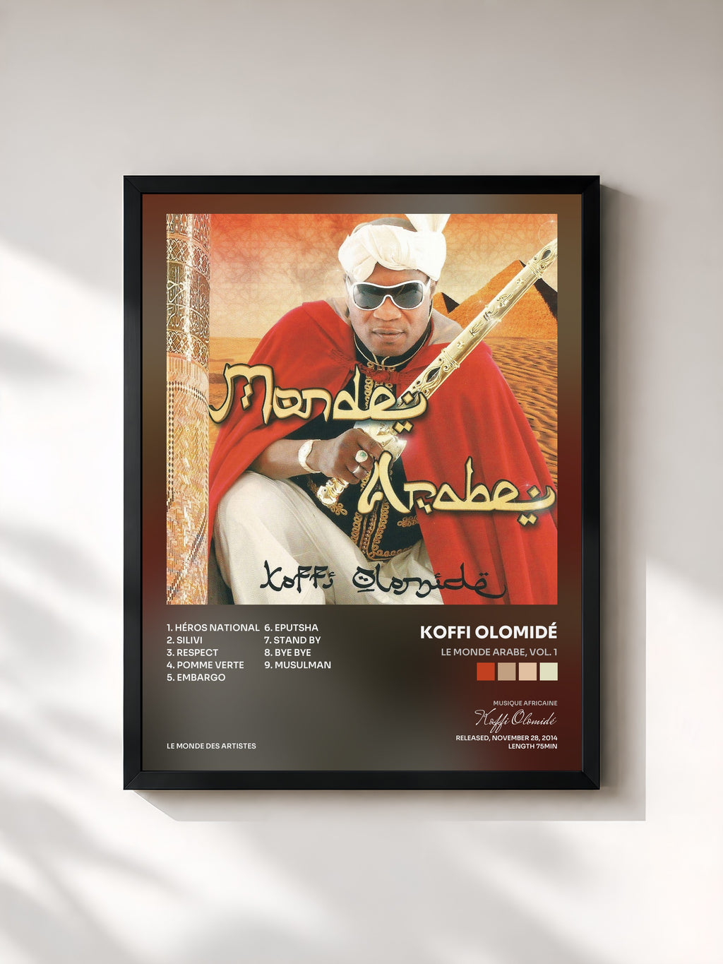 #noir Tableau de l'album Le monde arabe, vol. 1 de Koffi Olomidé, cadre noir, imprimé et encadré en France