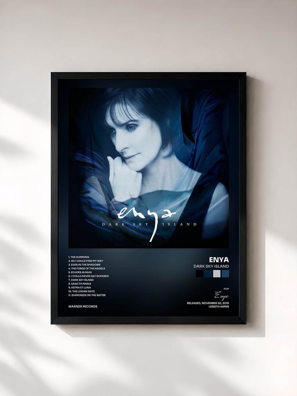 #noir Tableau de l'album Dark Sky Island de Enya, cadre noir, imprimé et encadré en France