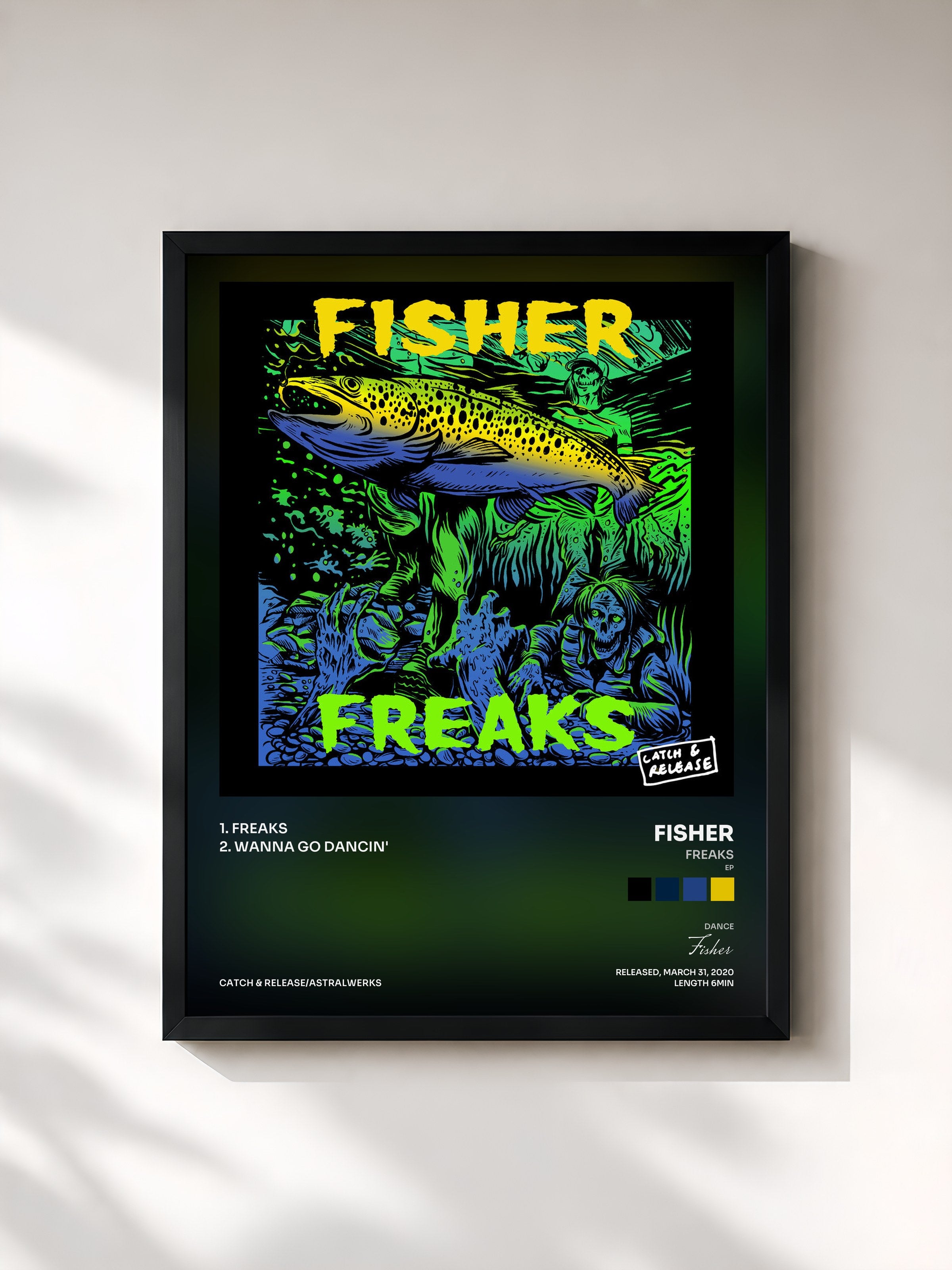 #noir Tableau de l'album Freaks (EP) de Fisher, cadre noir, imprimé et encadré en France