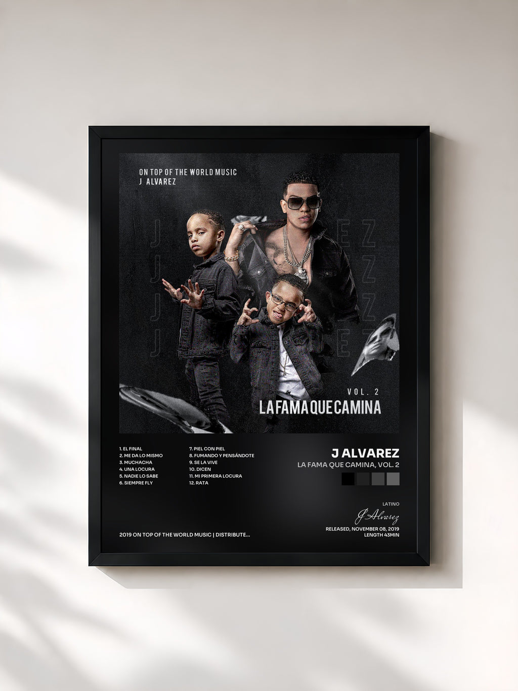 #noir Tableau de l'album La Fama Que Camina, Vol. 2 de J Alvarez, cadre noir, imprimé et encadré en France