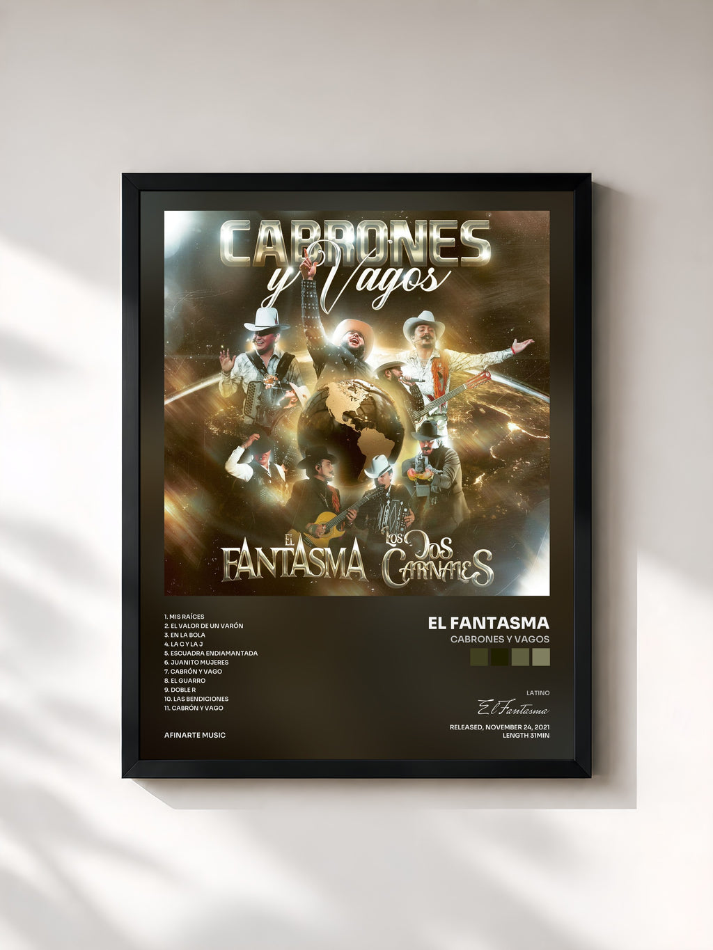#noir Tableau de l'album Cabrones y Vagos de El Fantasma, cadre noir, imprimé et encadré en France