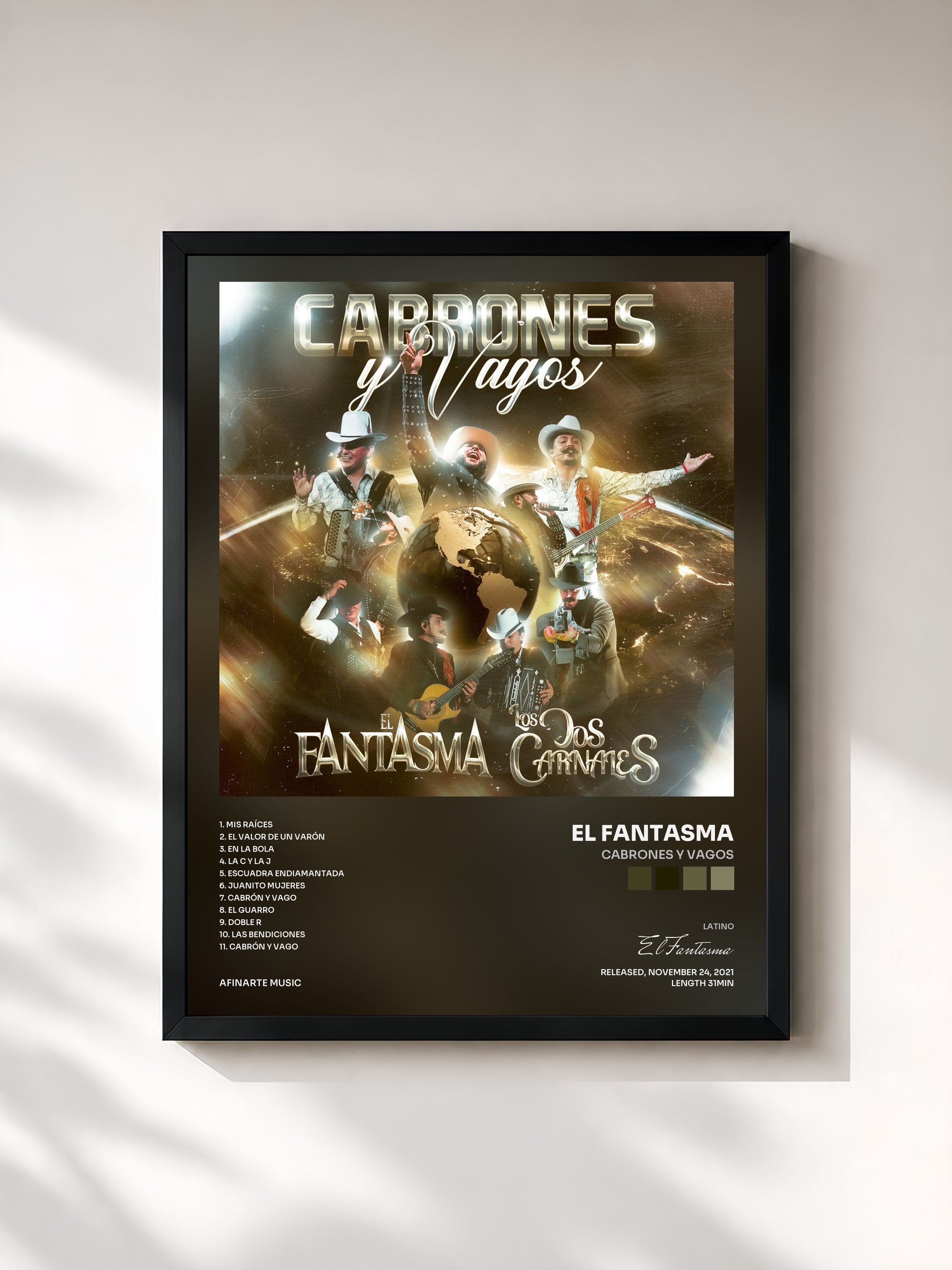 #noir Tableau de l'album Cabrones y Vagos de El Fantasma, cadre noir, imprimé et encadré en France