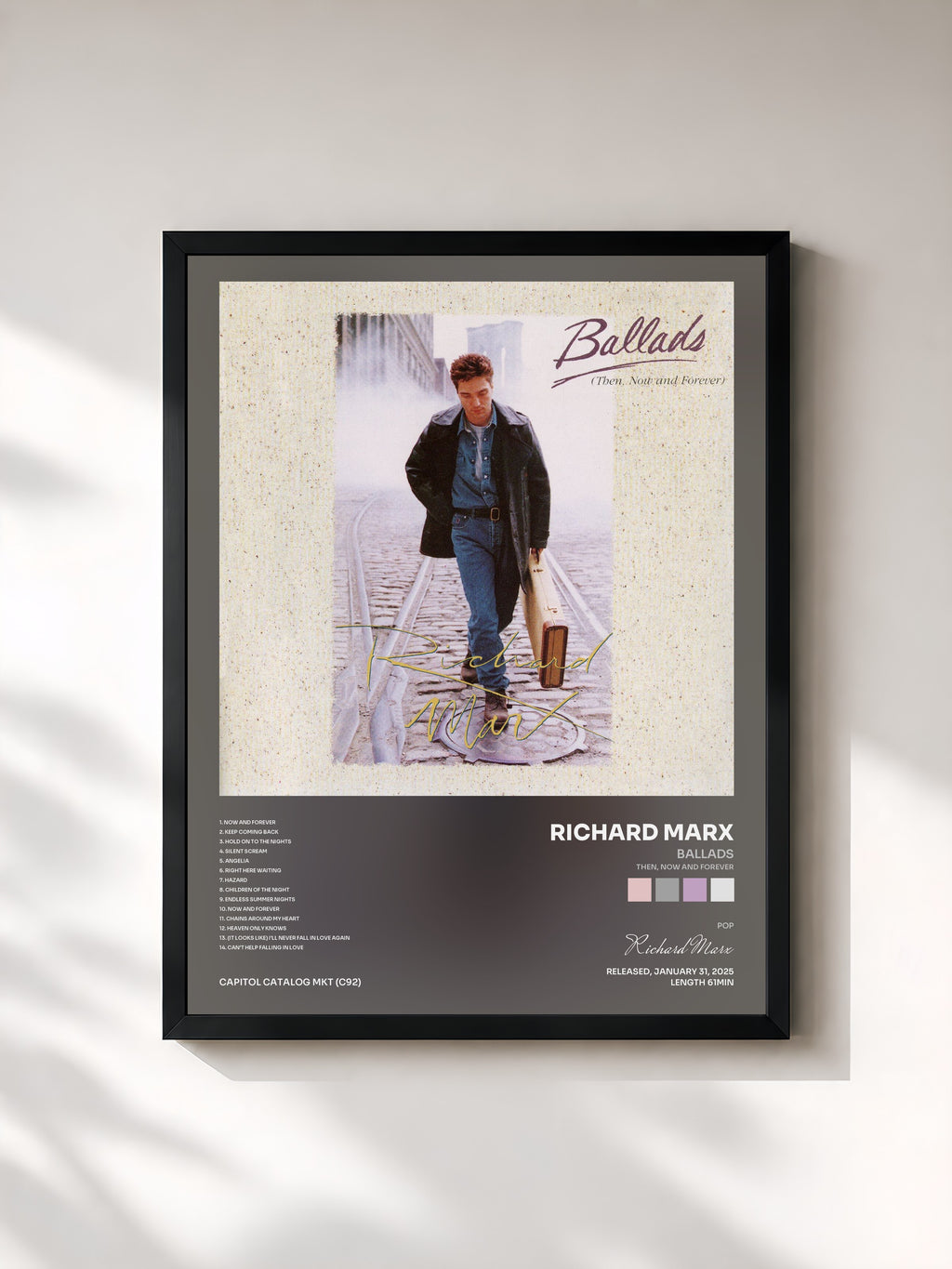#noir Tableau de l'album Ballads (Then, Now And Forever) de Richard Marx, cadre noir, imprimé et encadré en France