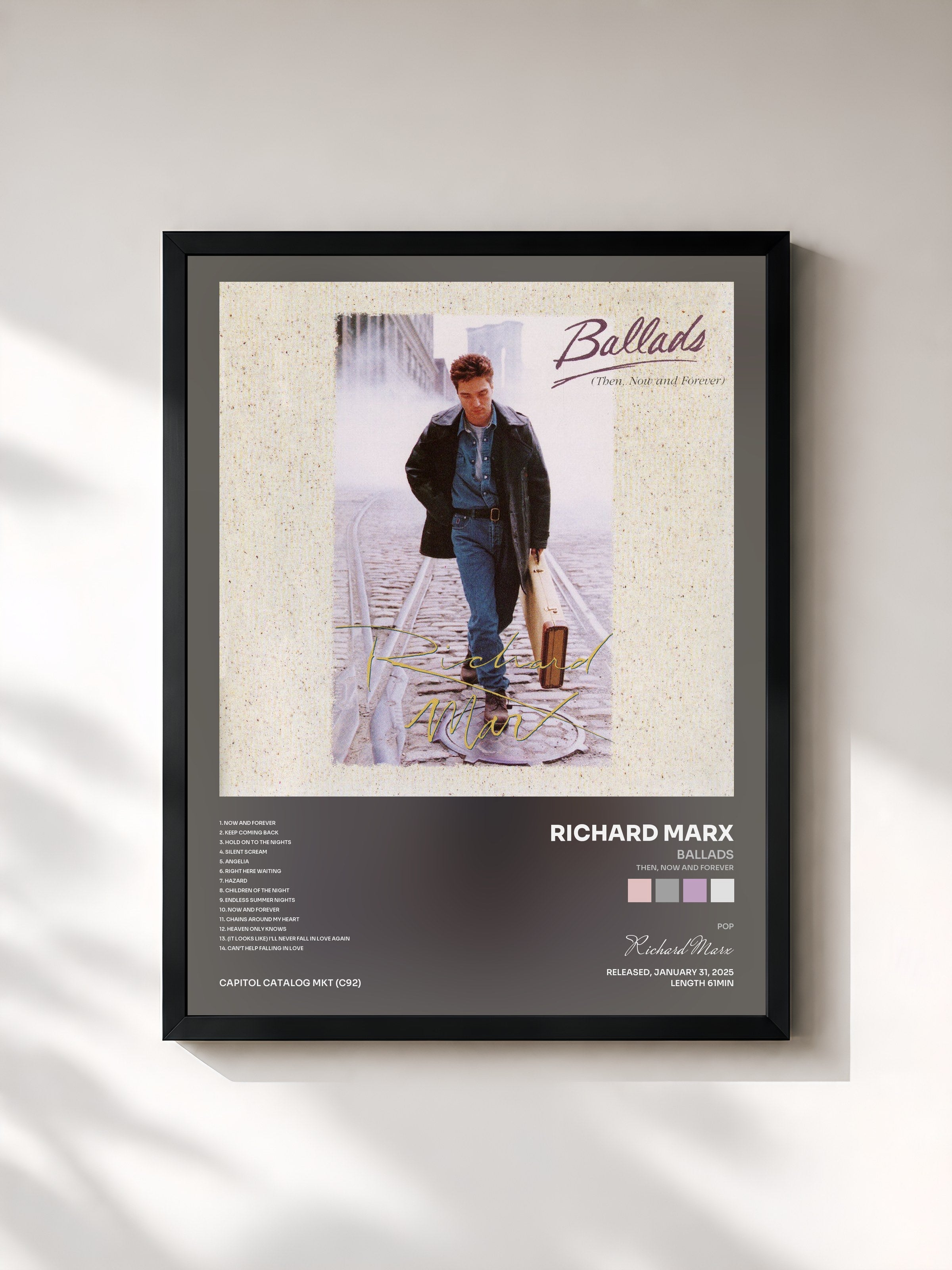 #noir Tableau de l'album Ballads (Then, Now And Forever) de Richard Marx, cadre noir, imprimé et encadré en France