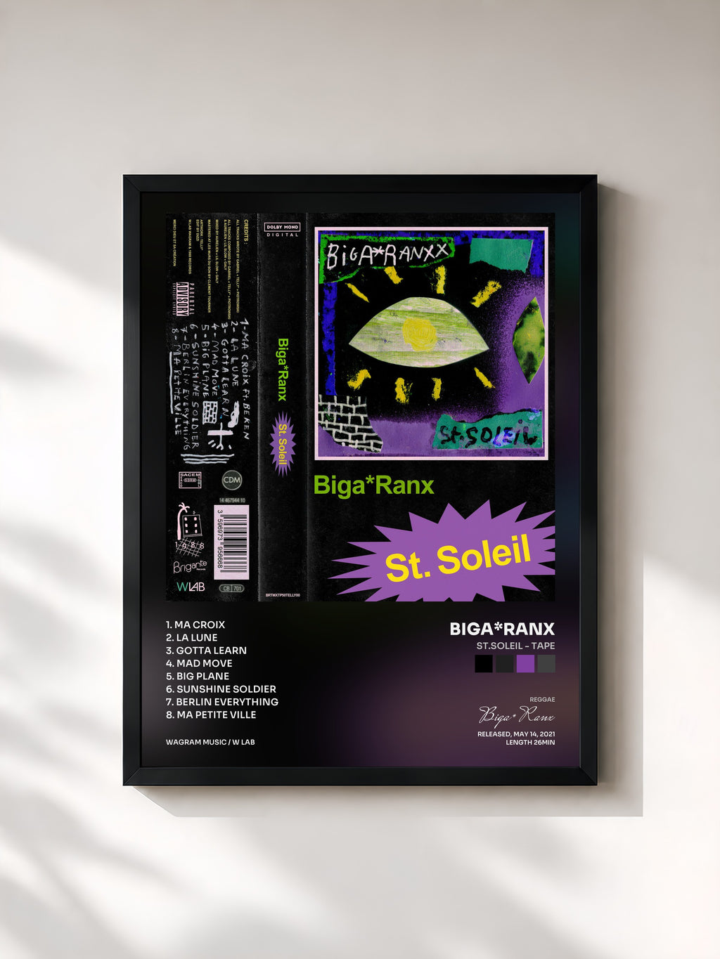 #noir Tableau de l'album St.Soleil - Tape de Biga*Ranx, cadre noir, imprimé et encadré en France