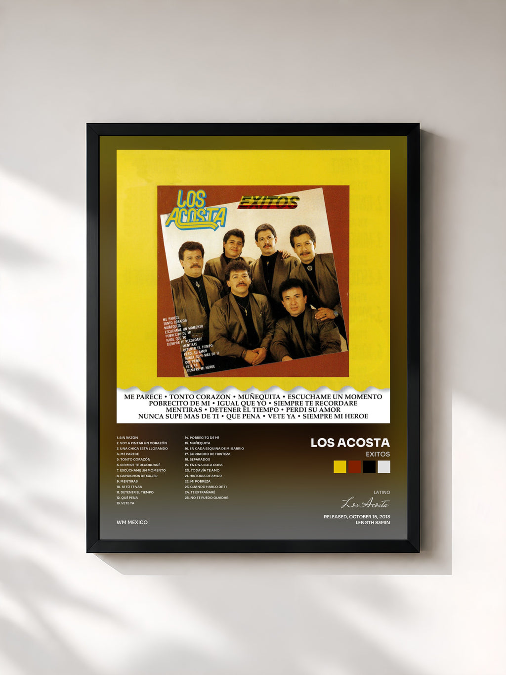 #noir Tableau de l'album Exitos de Los Acosta, cadre noir, imprimé et encadré en France