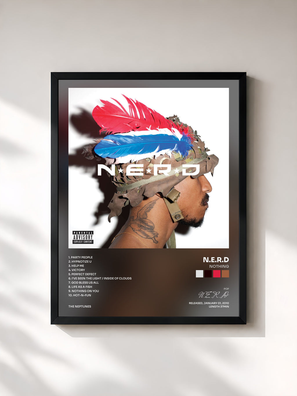 #noir Tableau de l'album Nothing de N.E.R.D, cadre noir, imprimé et encadré en France