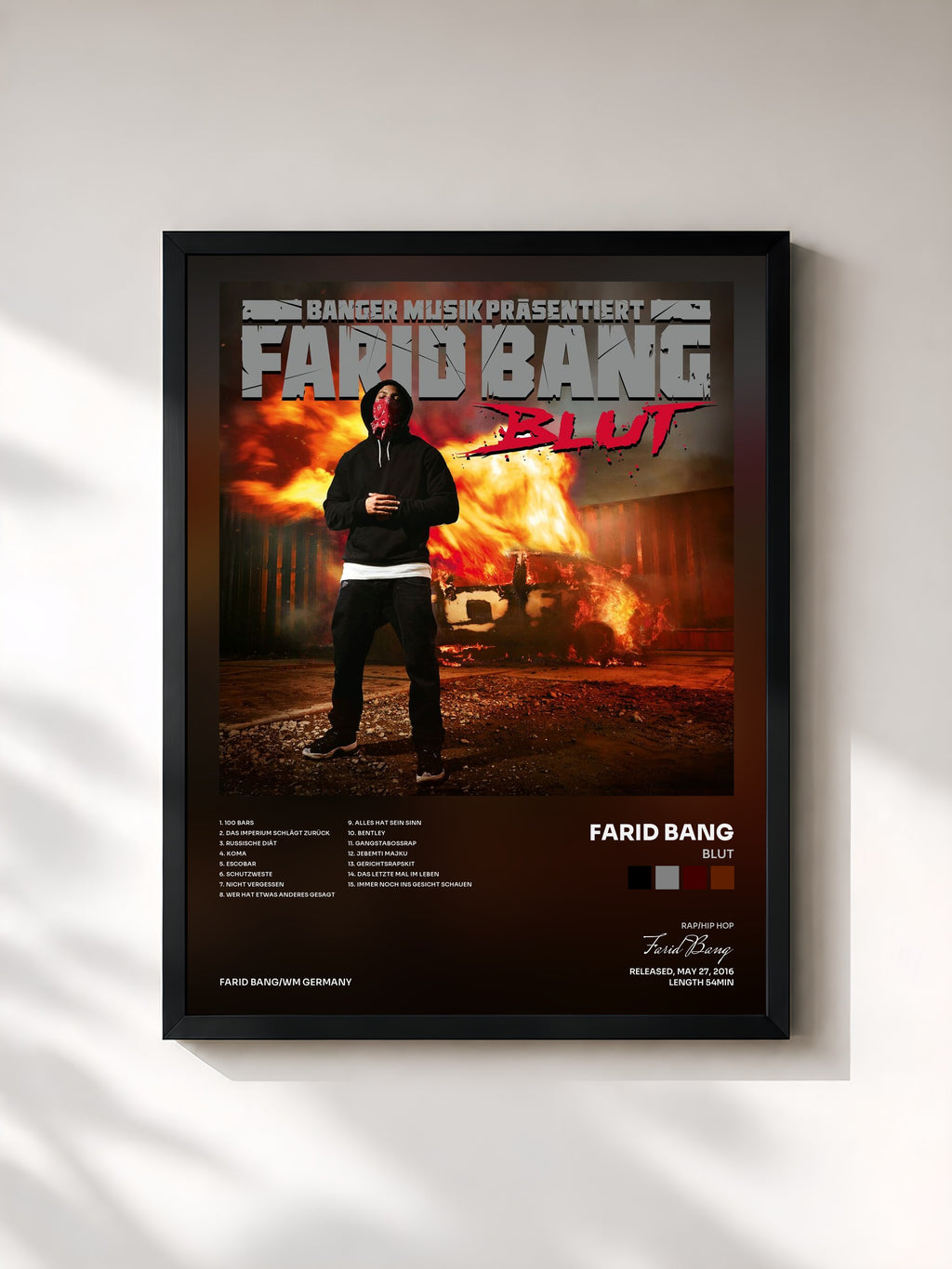 #noir Tableau de l'album Blut de Farid Bang, cadre noir, imprimé et encadré en France