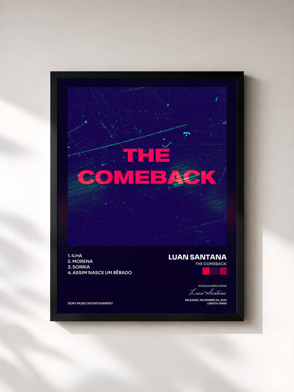 #noir Tableau de l'album THE COMEBACK de Luan Santana, cadre noir, imprimé et encadré en France