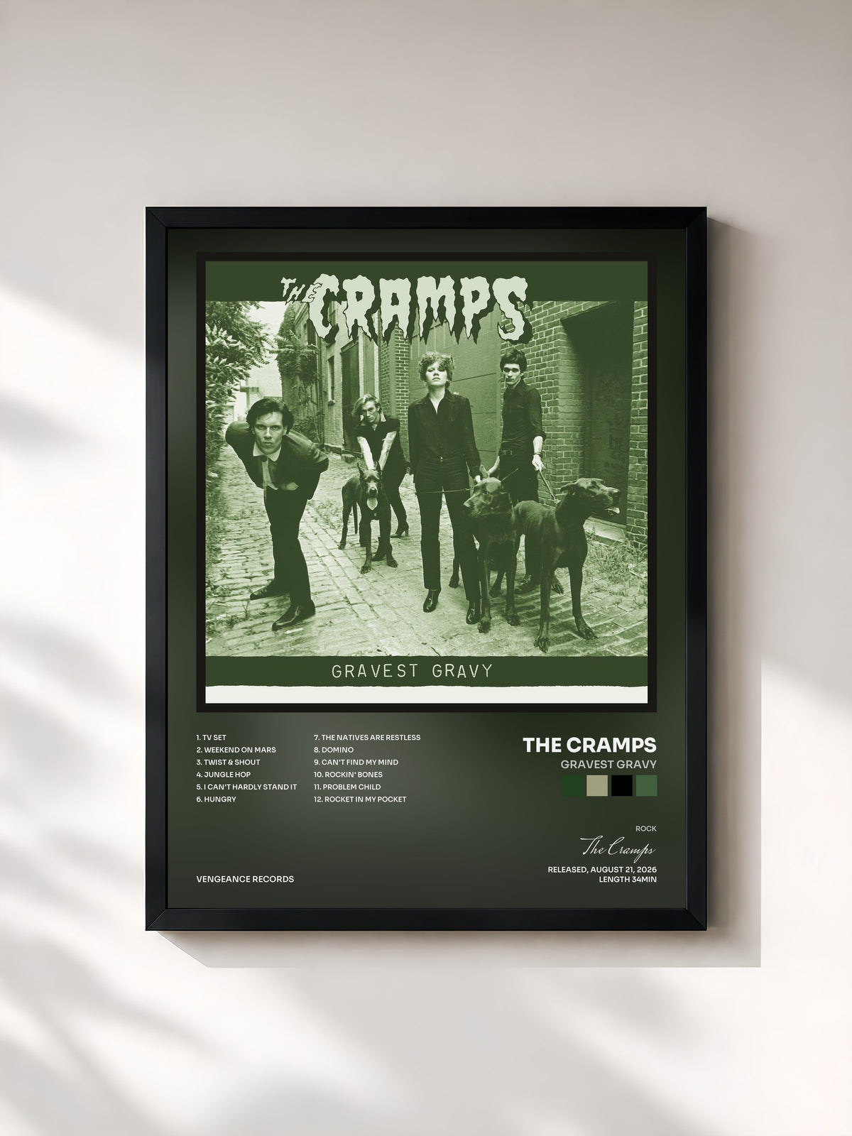 #noir Tableau de l'album Gravest Gravy de The Cramps, cadre noir, imprimé et encadré en France
