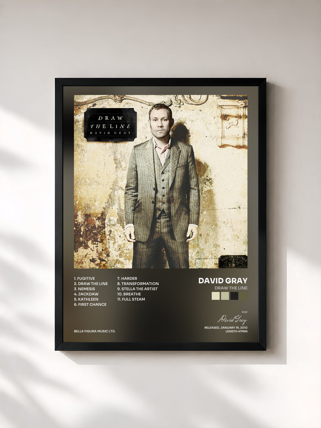 #noir Tableau de l'album Draw the Line de David Gray, cadre noir, imprimé et encadré en France