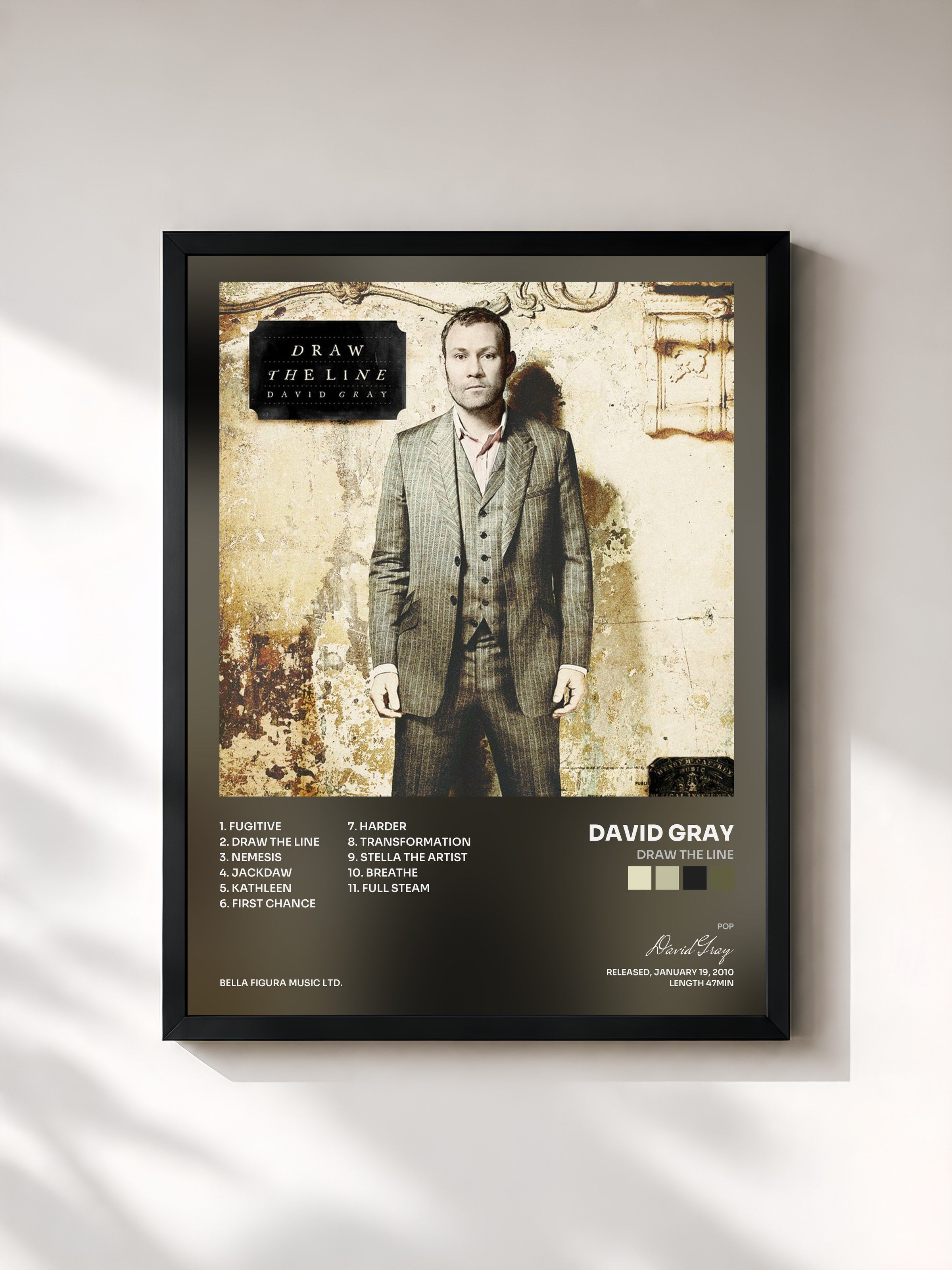 #noir Tableau de l'album Draw the Line de David Gray, cadre noir, imprimé et encadré en France