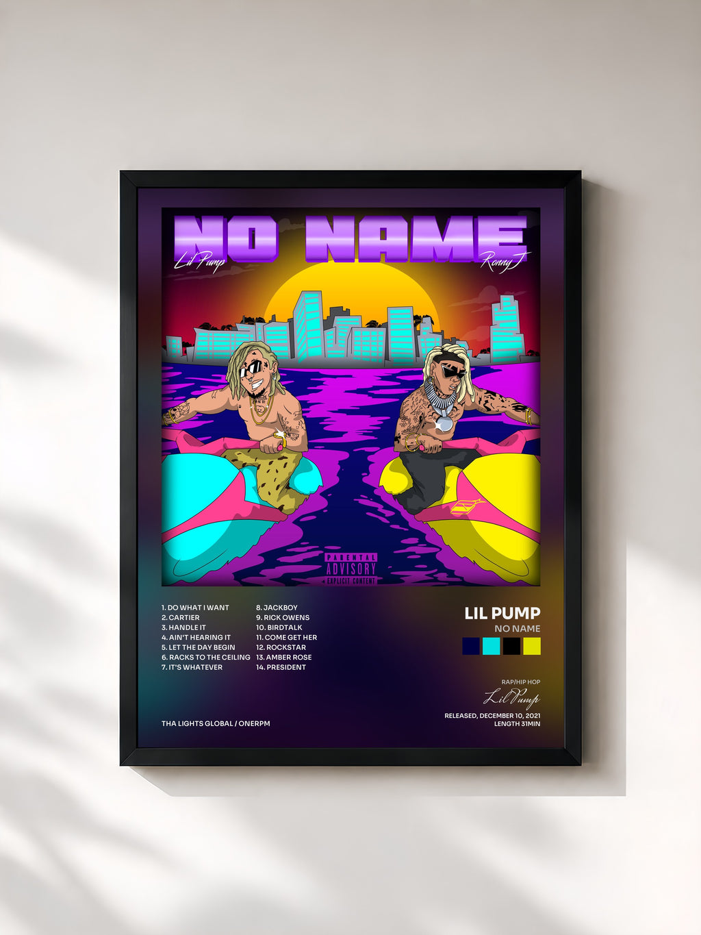 #noir Tableau de l'album No Name de Lil Pump, cadre noir, imprimé et encadré en France