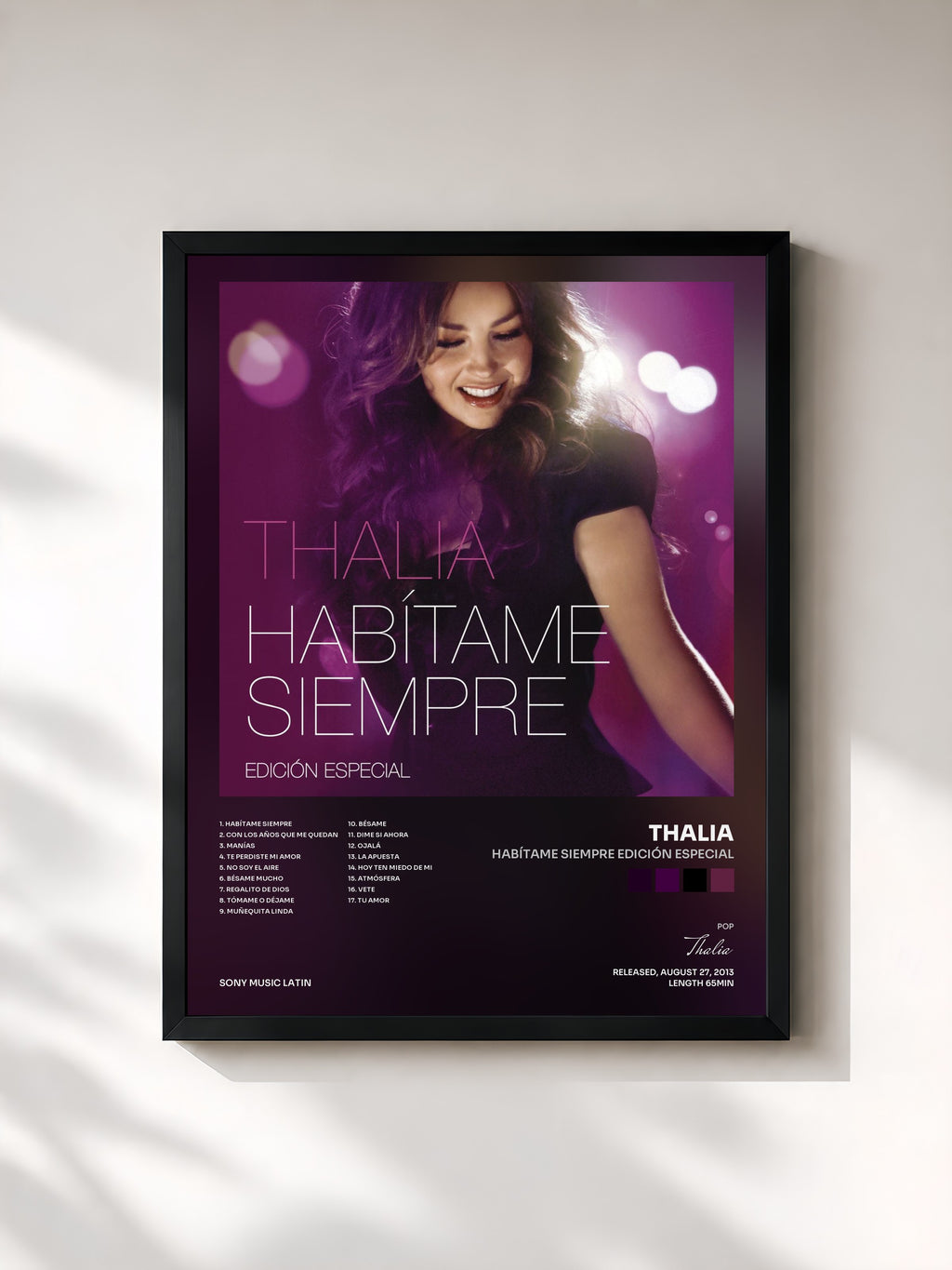 #noir Tableau de l'album Habítame Siempre Edición Especial de Thalia, cadre noir, imprimé et encadré en France