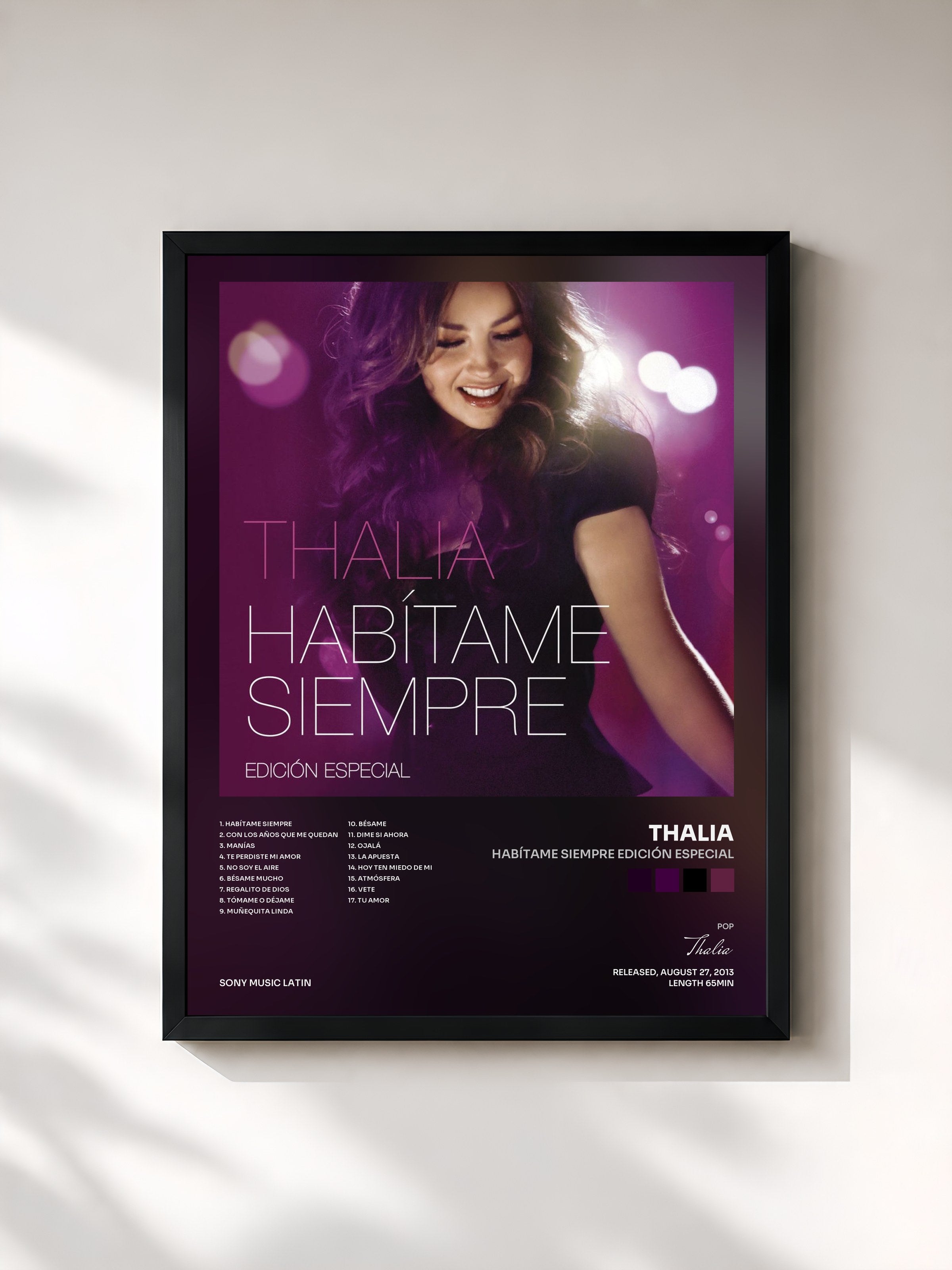 #noir Tableau de l'album Habítame Siempre Edición Especial de Thalia, cadre noir, imprimé et encadré en France