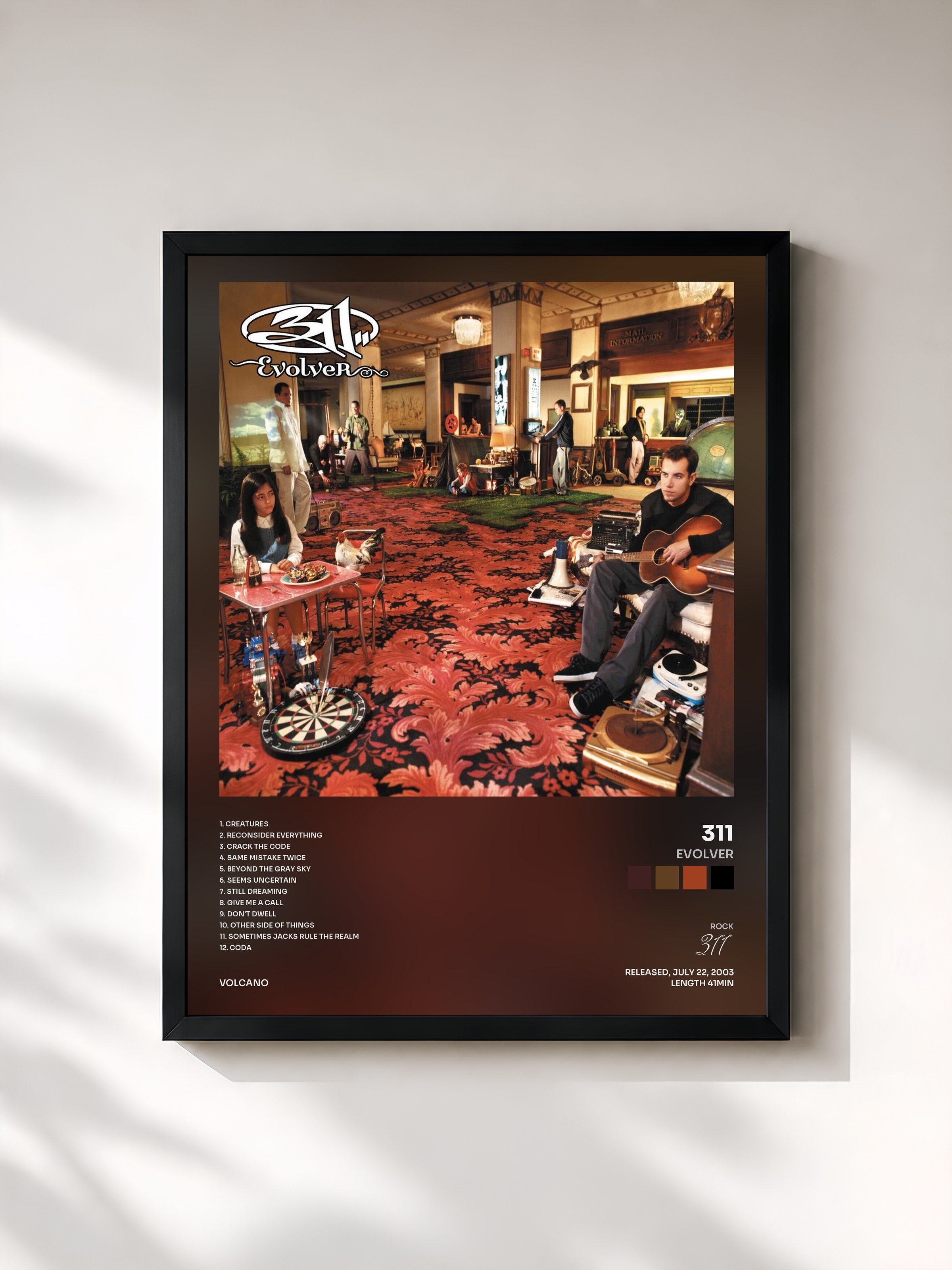 #noir Tableau de l'album Evolver de 311, cadre noir, imprimé et encadré en France