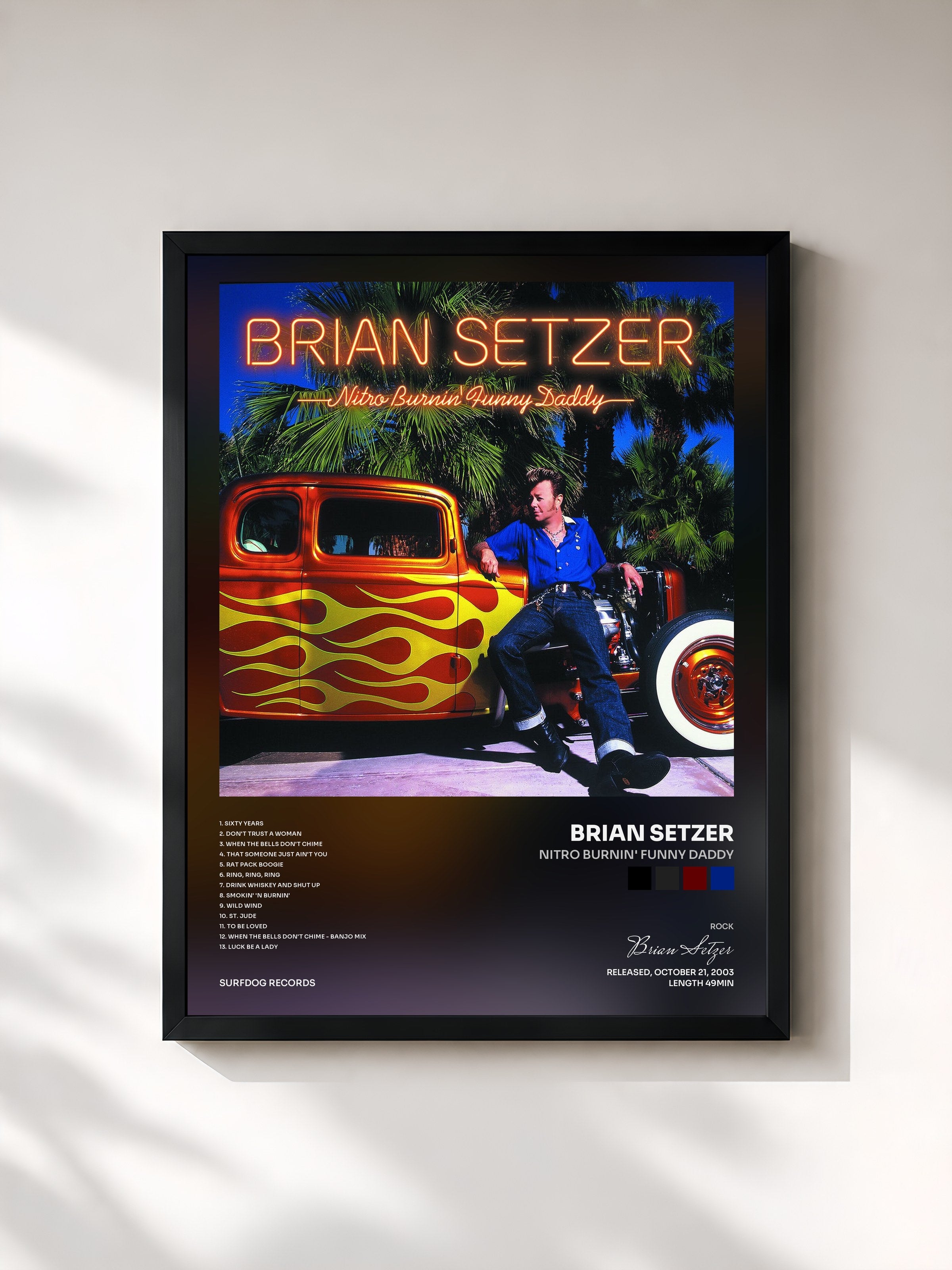 #noir Tableau de l'album Nitro Burnin' Funny Daddy de Brian Setzer, cadre noir, imprimé et encadré en France