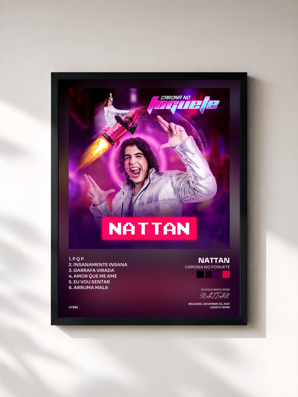 #noir Tableau de l'album Carona no Foguete de NATTAN, cadre noir, imprimé et encadré en France