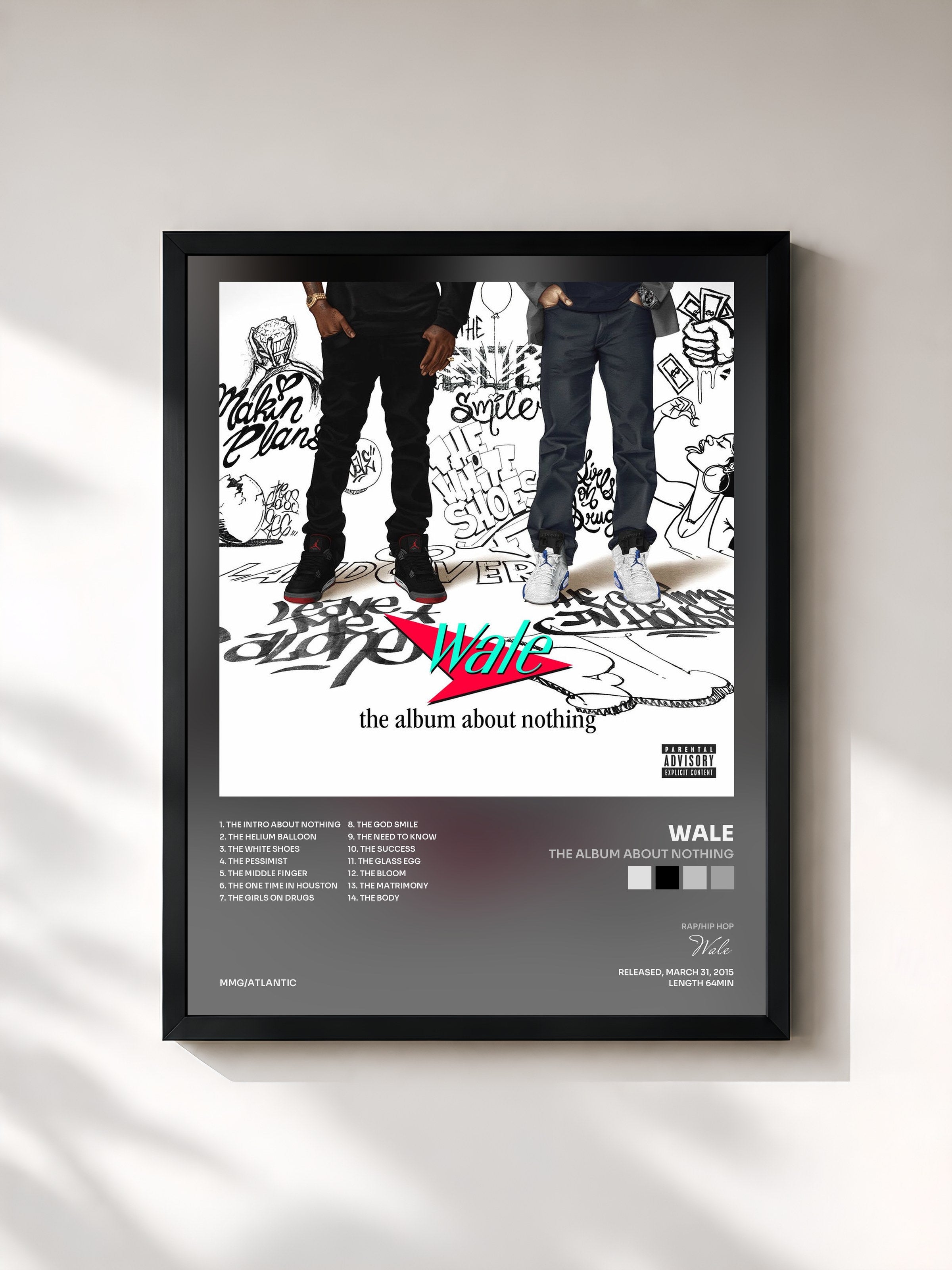 #noir Tableau de l'album The Album About Nothing de Wale, cadre noir, imprimé et encadré en France