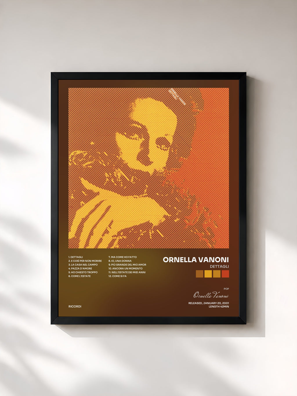 #noir Tableau de l'album Dettagli de Ornella Vanoni, cadre noir, imprimé et encadré en France