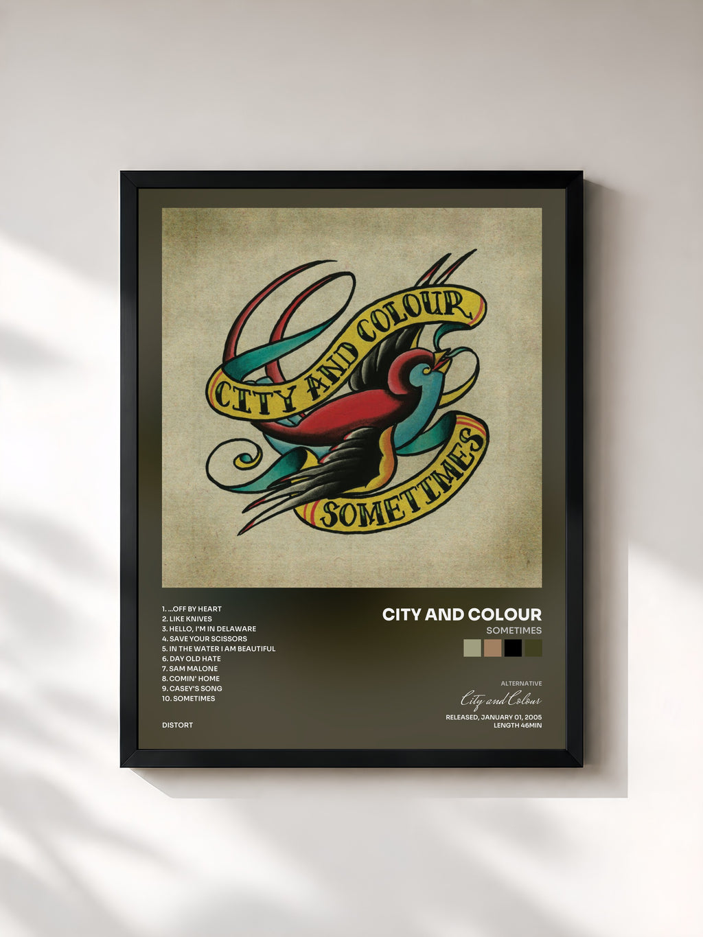 #noir Tableau de l'album Sometimes de City and Colour, cadre noir, imprimé et encadré en France