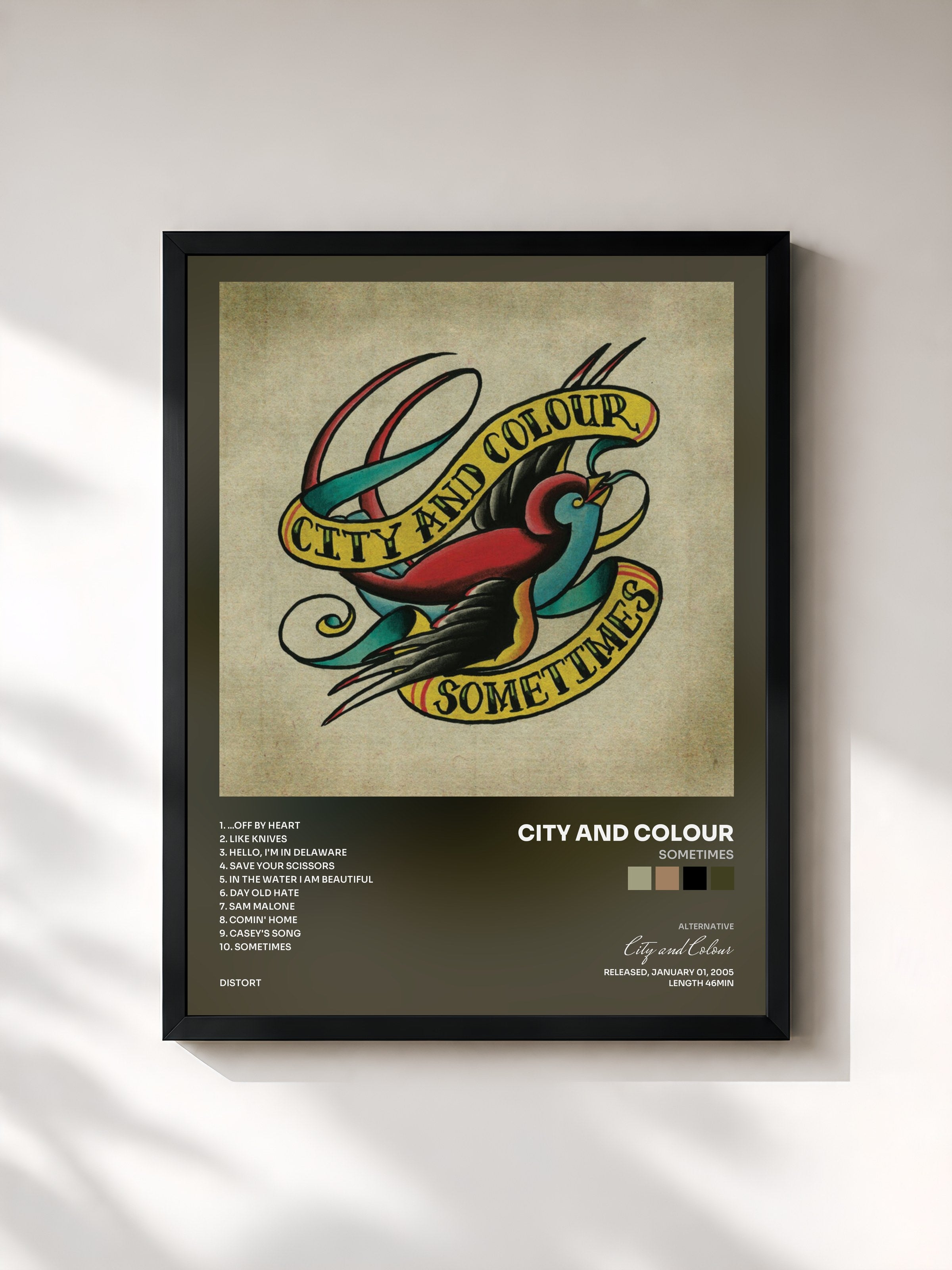 #noir Tableau de l'album Sometimes de City and Colour, cadre noir, imprimé et encadré en France