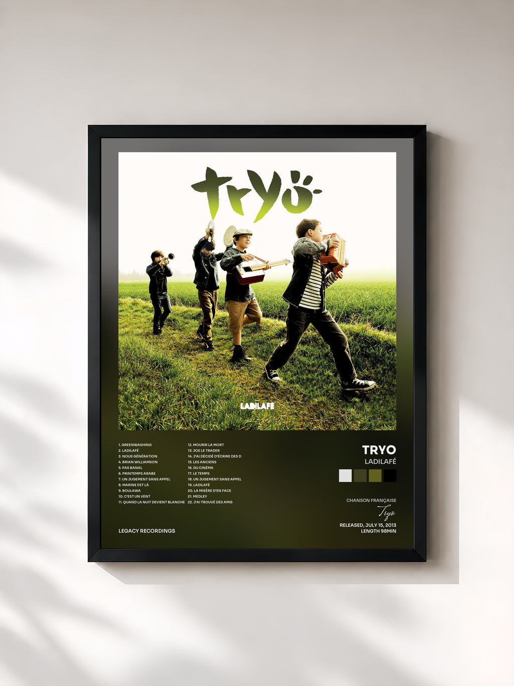 #noir Tableau de l'album Ladilafé de Tryo, cadre noir, imprimé et encadré en France