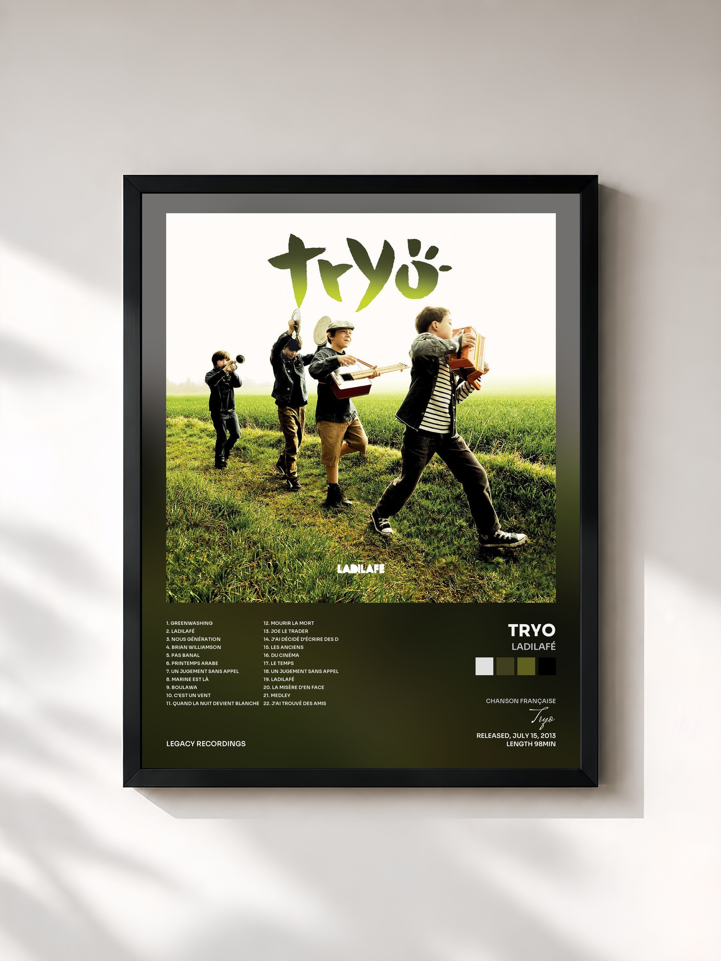 #noir Tableau de l'album Ladilafé de Tryo, cadre noir, imprimé et encadré en France