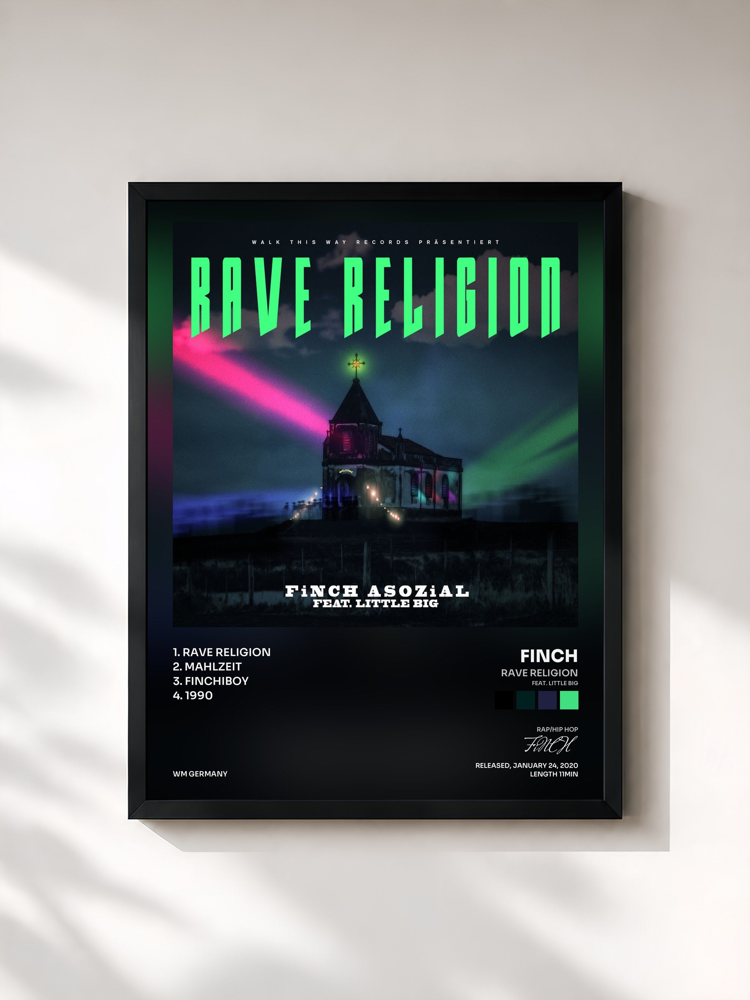 #noir Tableau de l'album Rave Religion (feat. Little Big) de FiNCH, cadre noir, imprimé et encadré en France