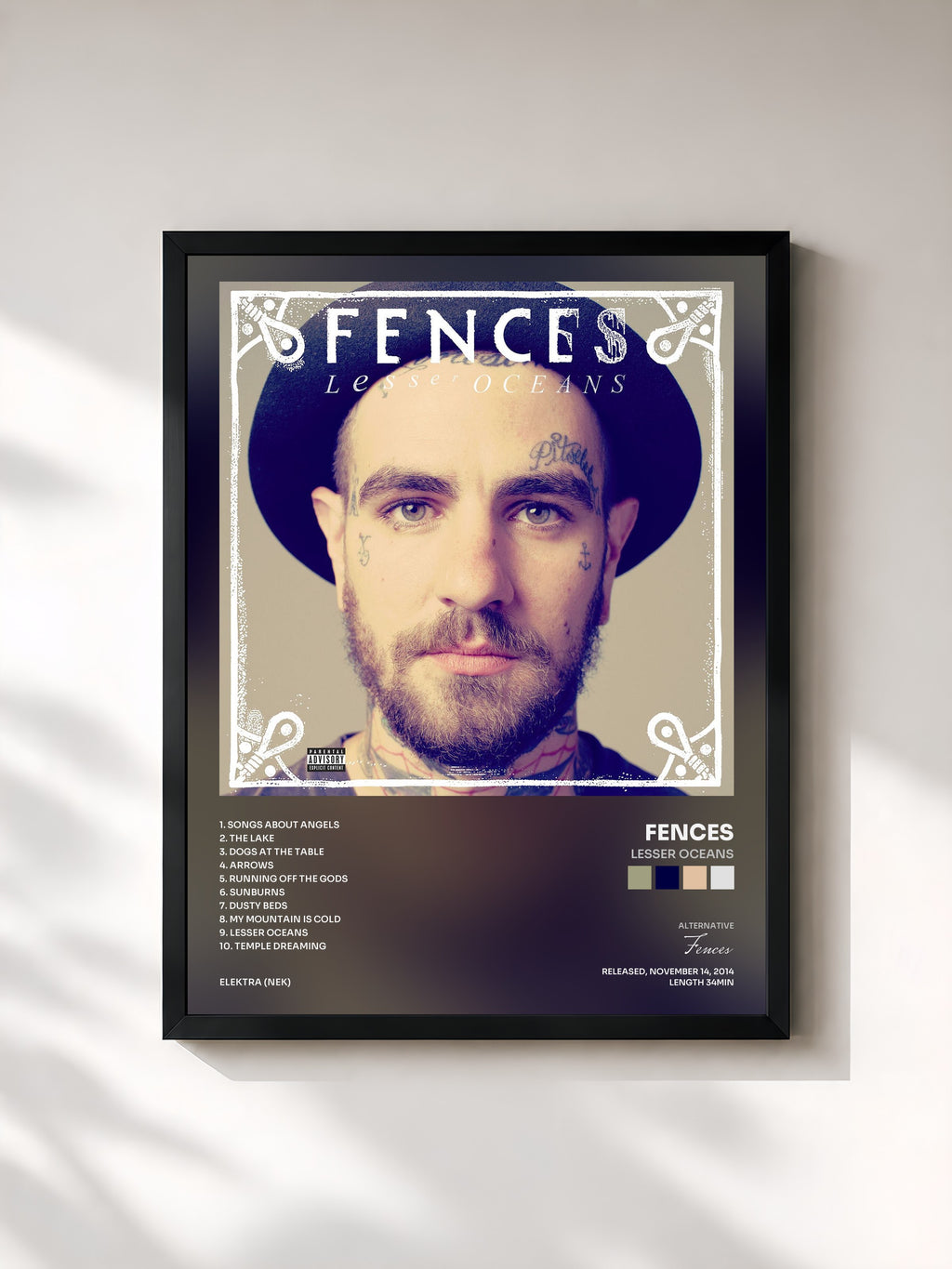 #noir Tableau de l'album Lesser Oceans de Fences, cadre noir, imprimé et encadré en France