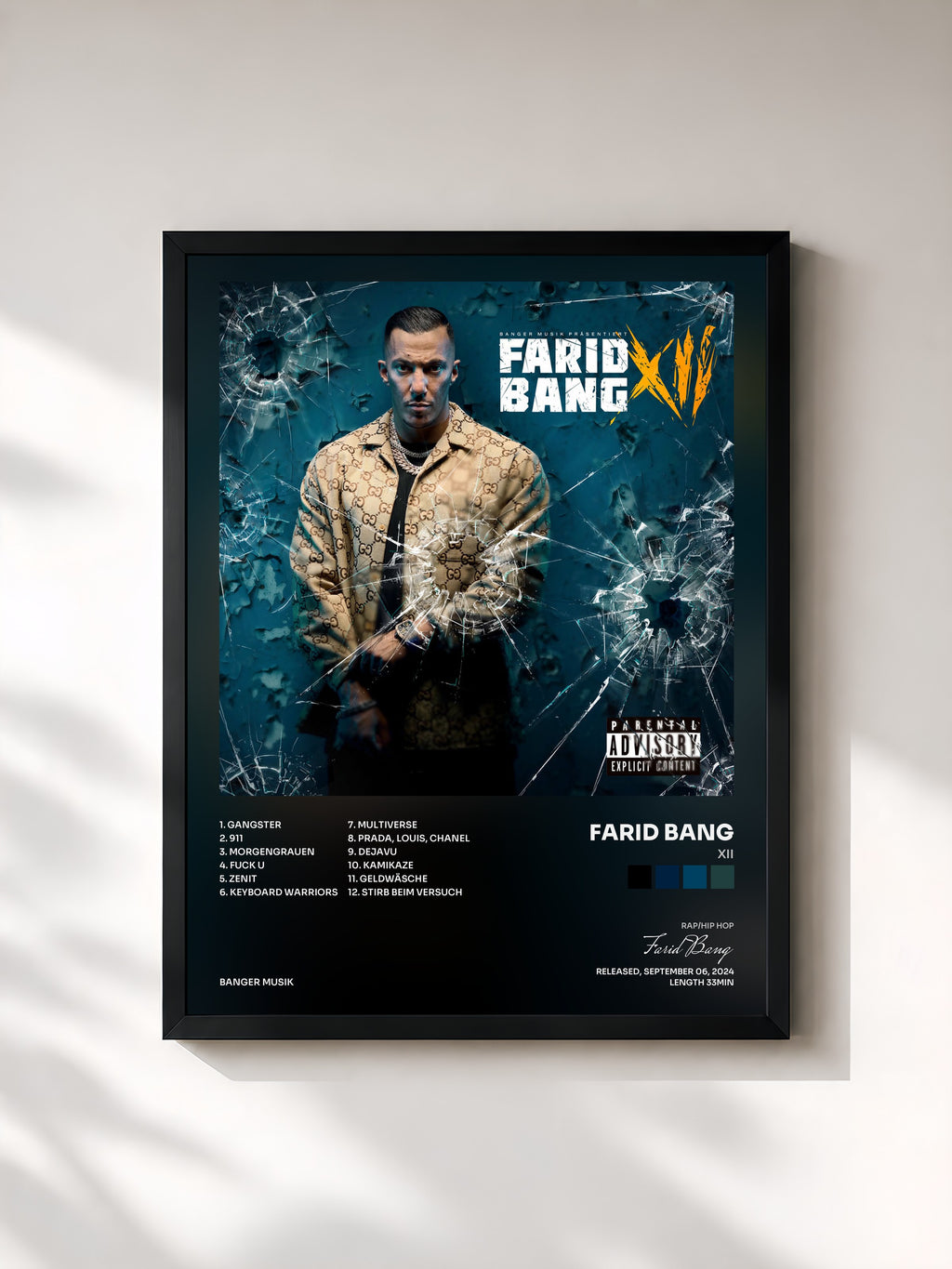 #noir Tableau de l'album XII de Farid Bang, cadre noir, imprimé et encadré en France