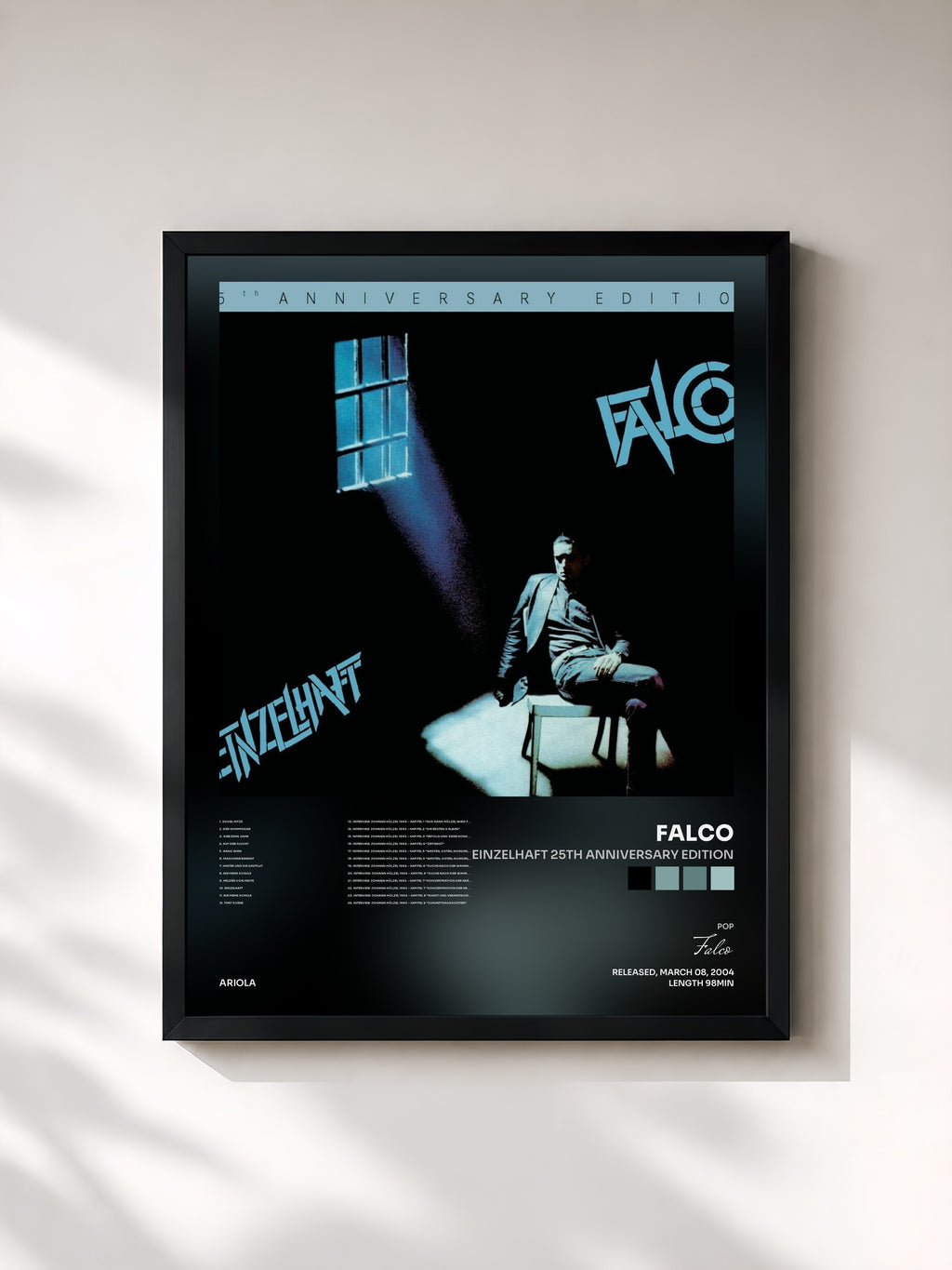#noir Tableau de l'album Einzelhaft 25th Anniversary Edition de Falco, cadre noir, imprimé et encadré en France