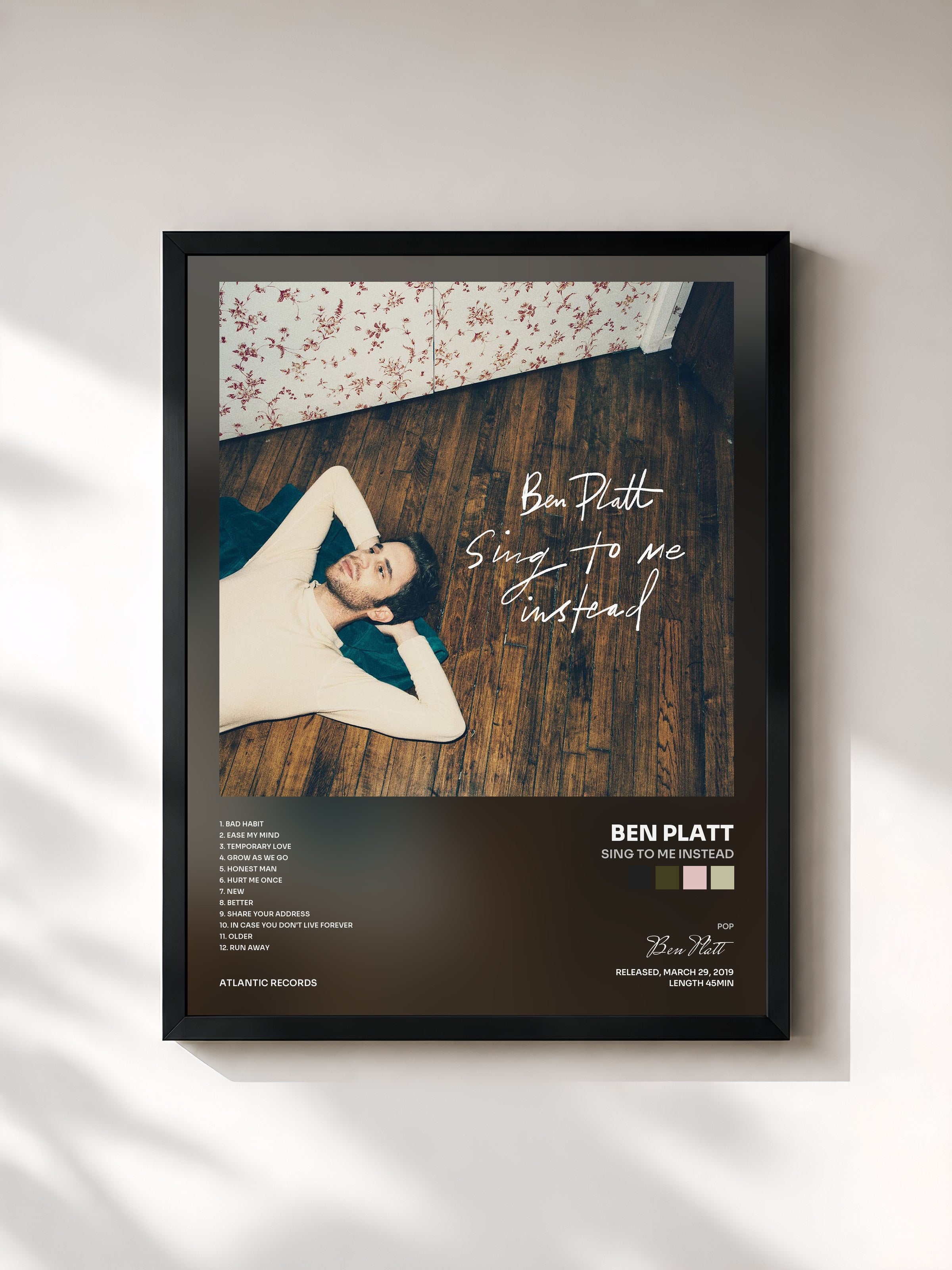 #noir Tableau de l'album Sing To Me Instead de Ben Platt, cadre noir, imprimé et encadré en France