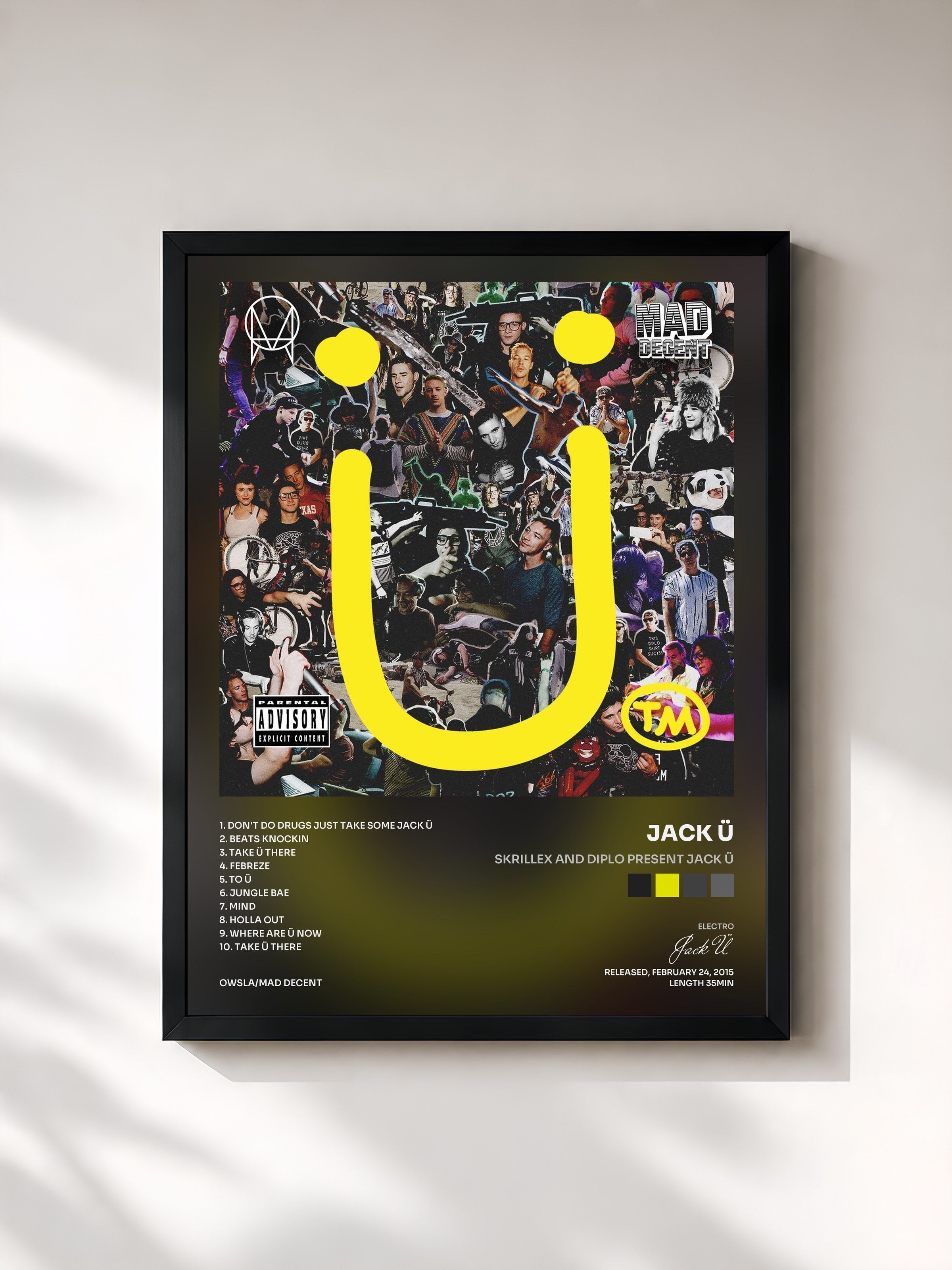 #noir Tableau de l'album Skrillex and Diplo present Jack Ü de Jack Ü, cadre noir, imprimé et encadré en France