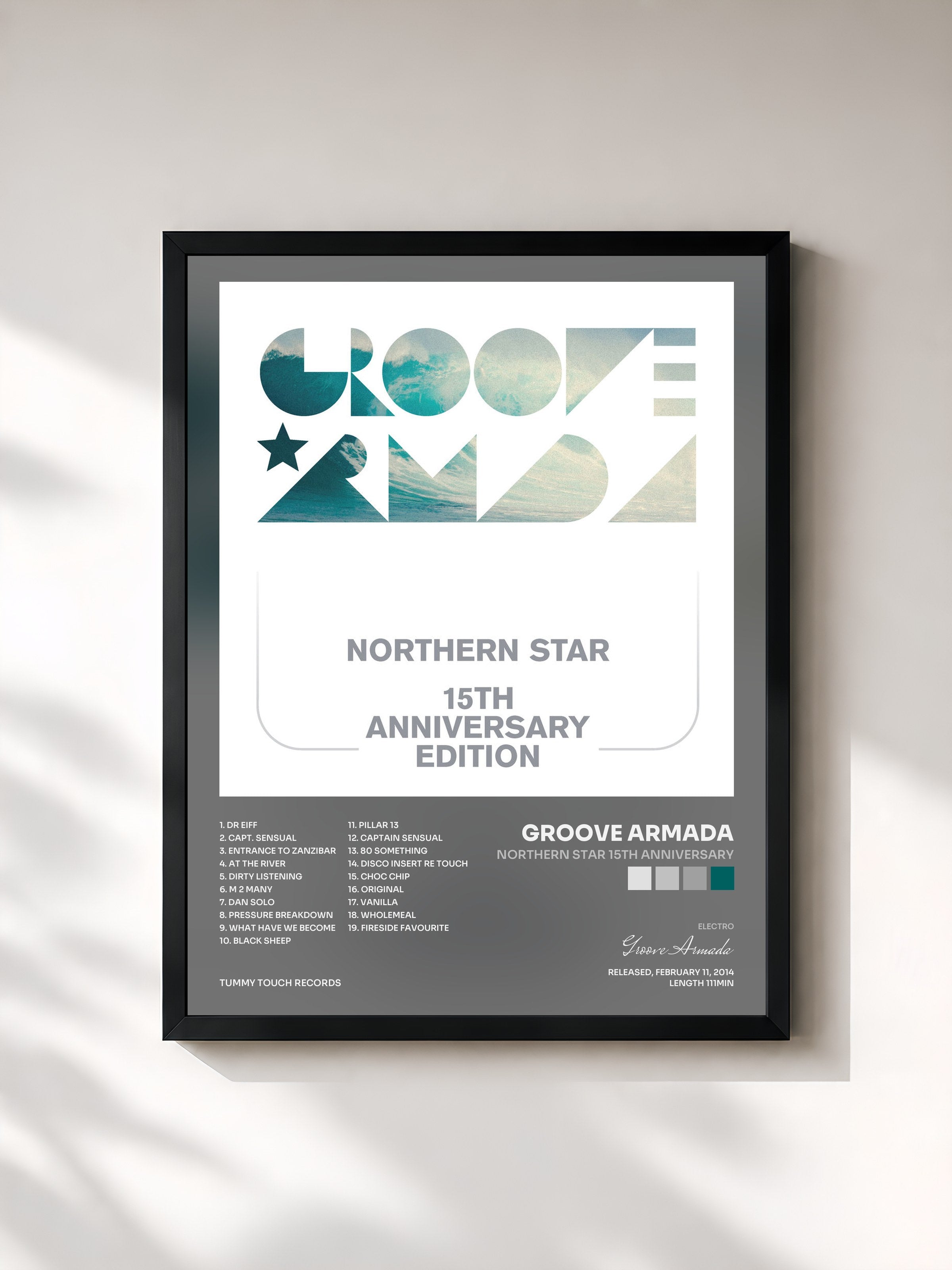 #noir Tableau de l'album Northern Star 15th Anniversary de Groove Armada, cadre noir, imprimé et encadré en France