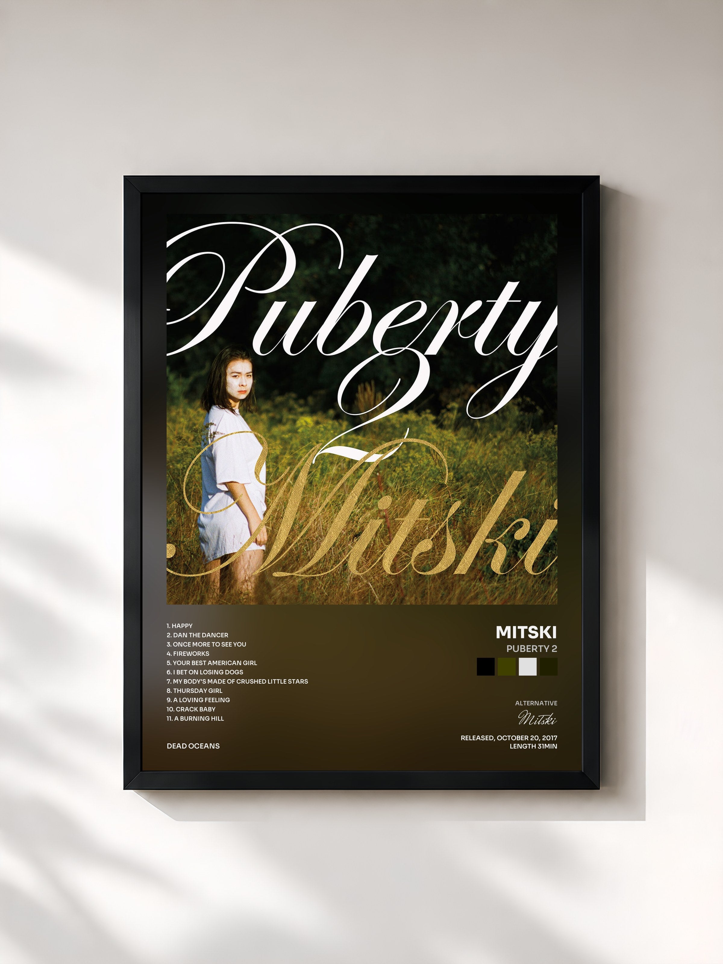 #noir Tableau de l'album Puberty 2 de Mitski, cadre noir, imprimé et encadré en France