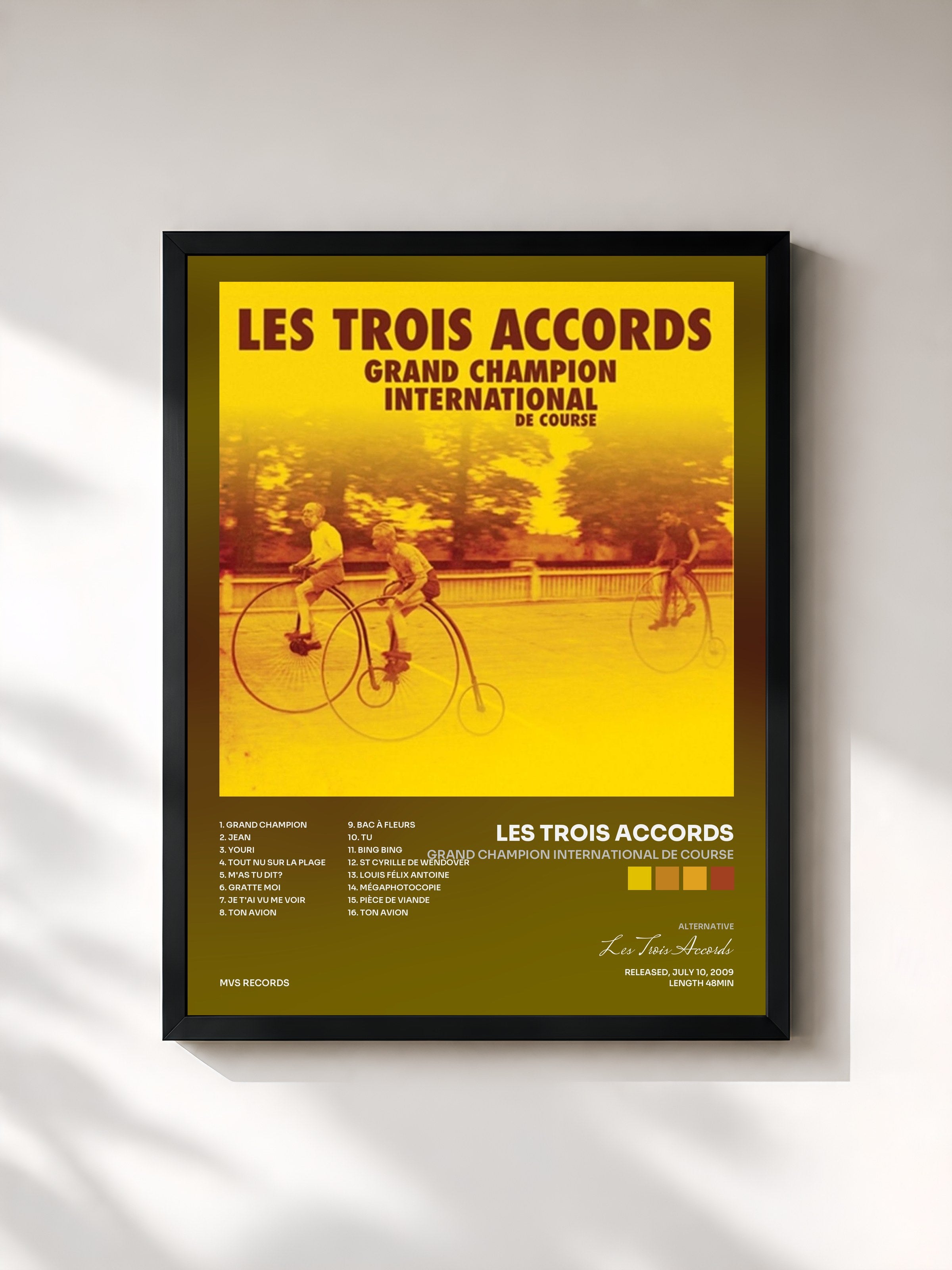 #noir Tableau de l'album Grand champion international de course de Les Trois Accords, cadre noir, imprimé et encadré en France