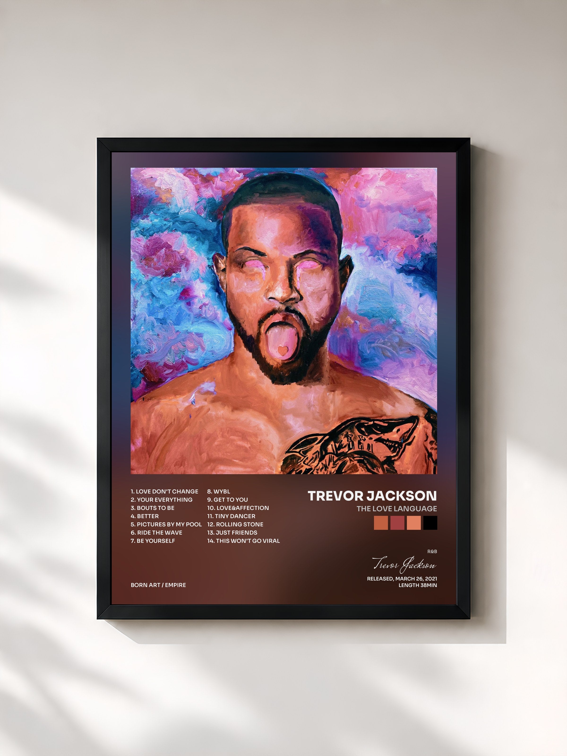 #noir Tableau de l'album The Love Language de Trevor Jackson, cadre noir, imprimé et encadré en France