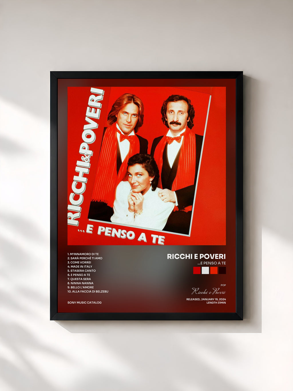 #noir Tableau de l'album ...E Penso A Te de Ricchi e Poveri, cadre noir, imprimé et encadré en France