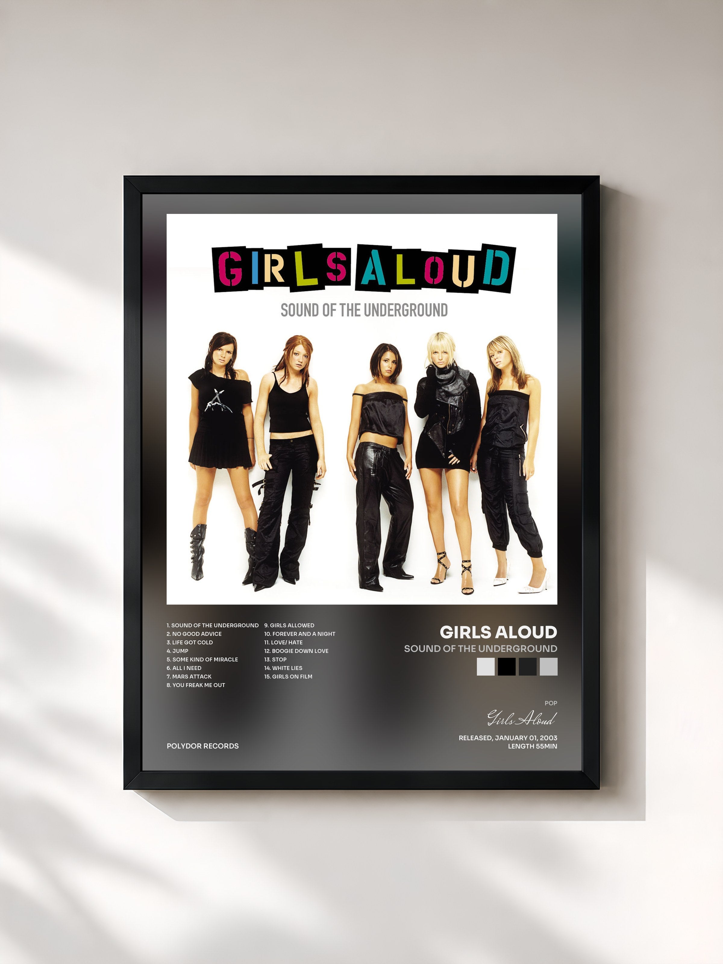 #noir Tableau de l'album Sound Of The Underground de Girls Aloud, cadre noir, imprimé et encadré en France