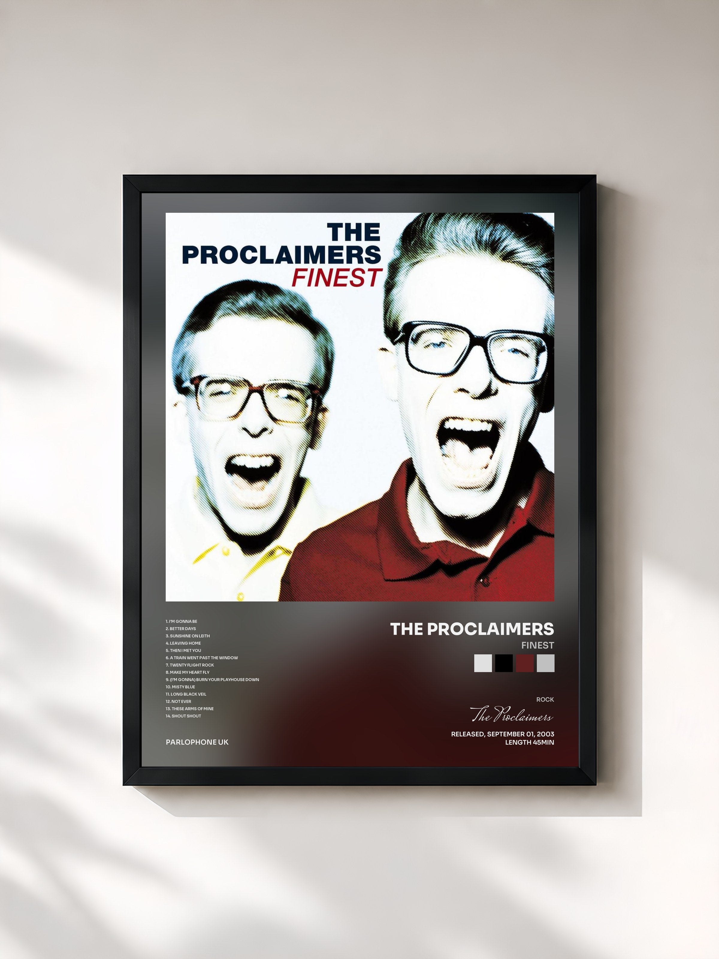 #noir Tableau de l'album Finest de The Proclaimers, cadre noir, imprimé et encadré en France