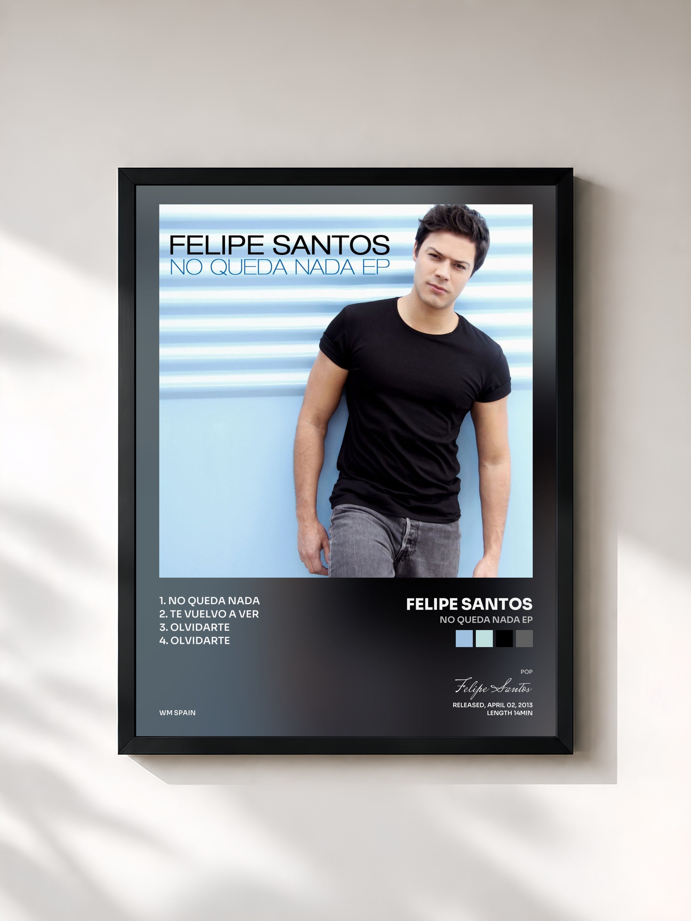 #noir Tableau de l'album No queda nada EP de Felipe Santos, cadre noir, imprimé et encadré en France