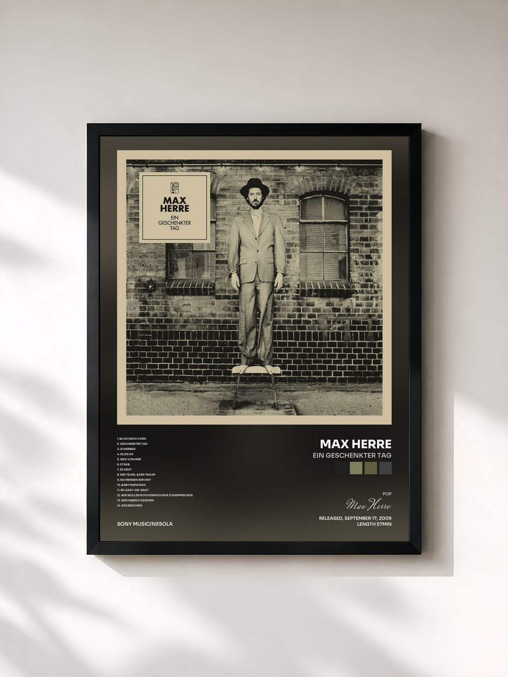 #noir Tableau de l'album Ein Geschenkter Tag de Max Herre, cadre noir, imprimé et encadré en France