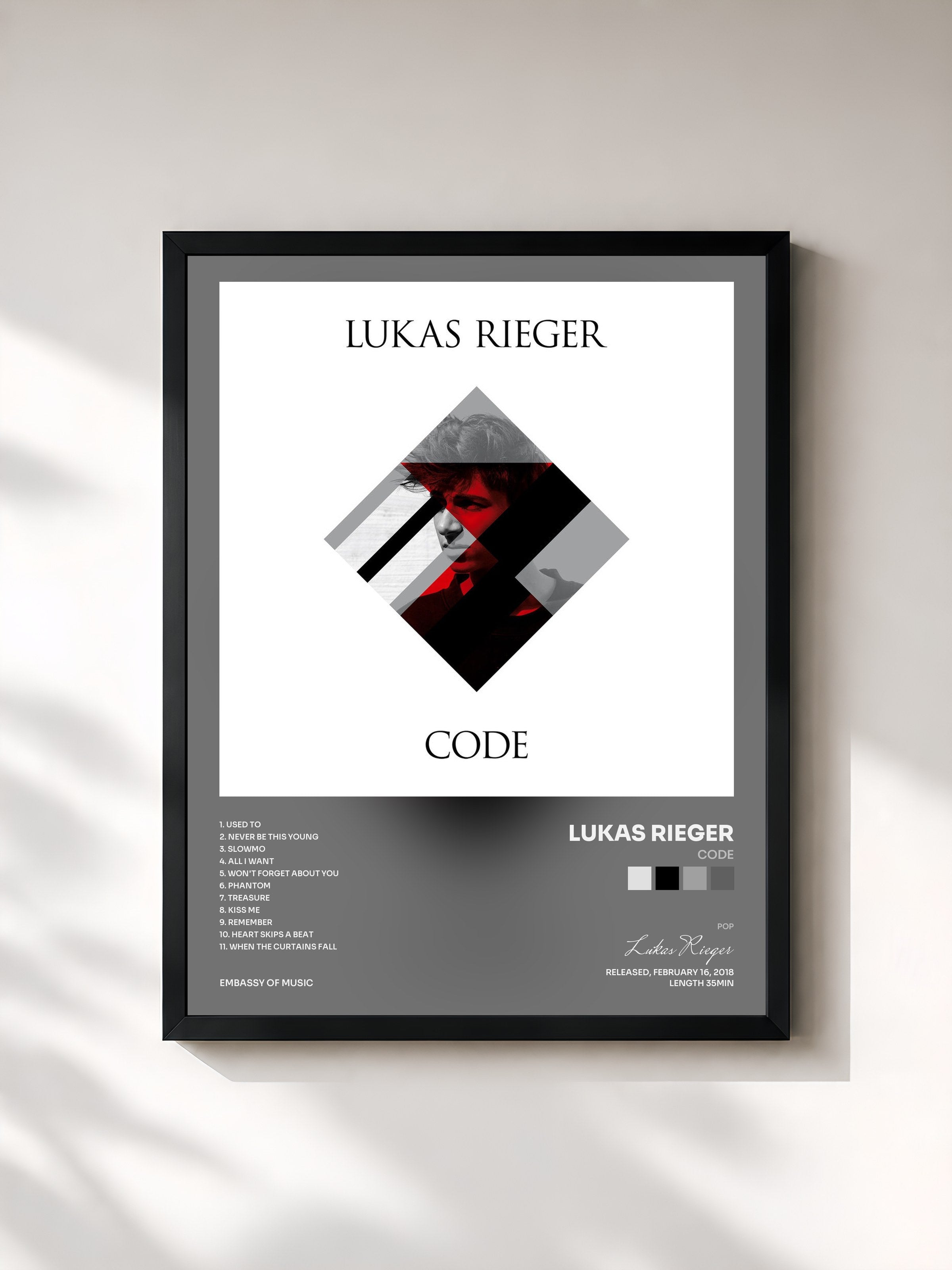 #noir Tableau de l'album Code de Lukas Rieger, cadre noir, imprimé et encadré en France