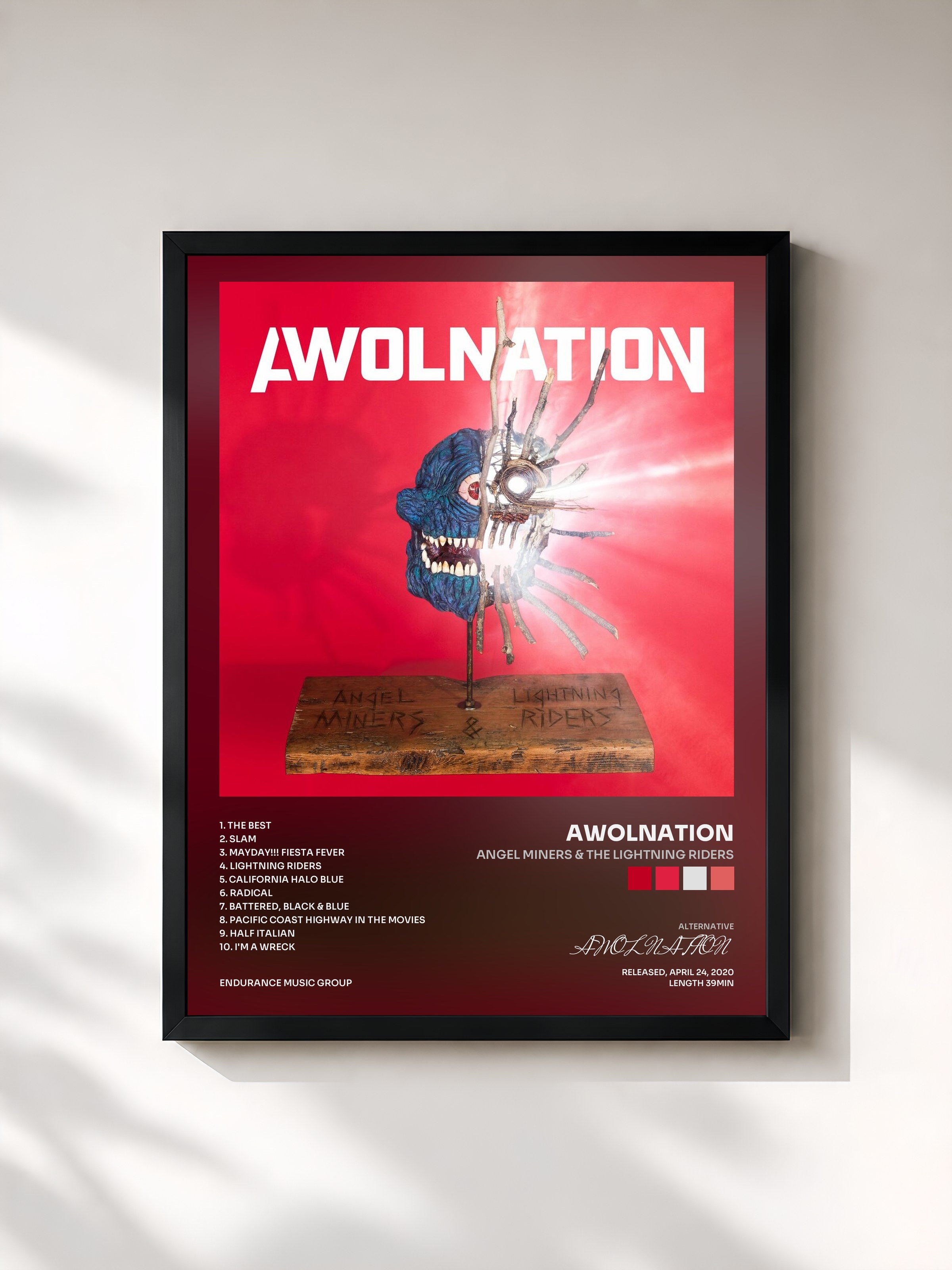 #noir Tableau de l'album Angel Miners & The Lightning Riders de AWOLNATION, cadre noir, imprimé et encadré en France