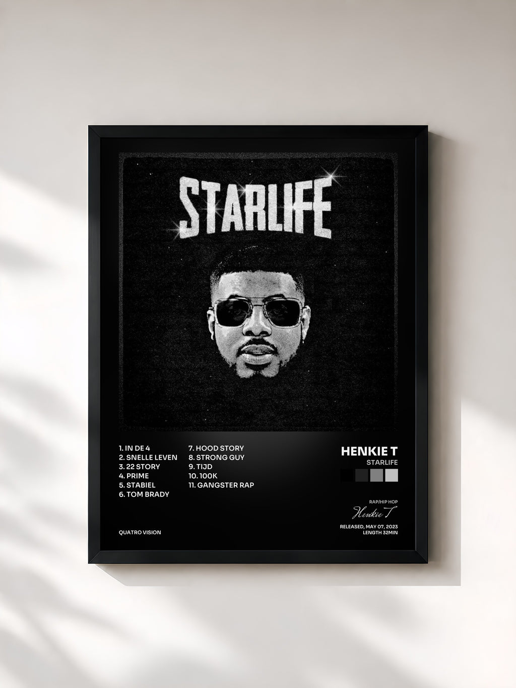 #noir Tableau de l'album Starlife de Henkie T, cadre noir, imprimé et encadré en France
