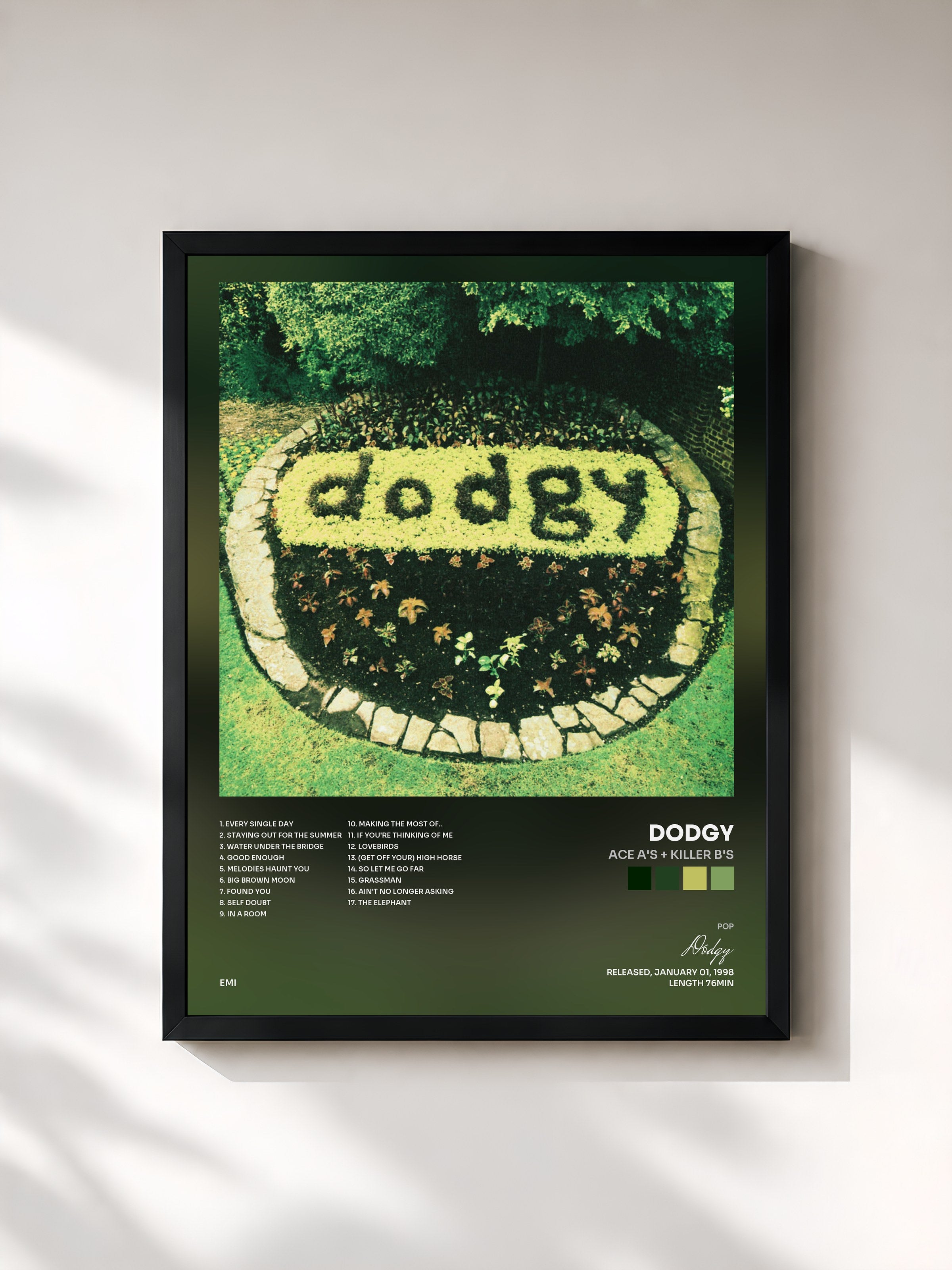 #noir Tableau de l'album Ace A's + Killer B's de Dodgy, cadre noir, imprimé et encadré en France