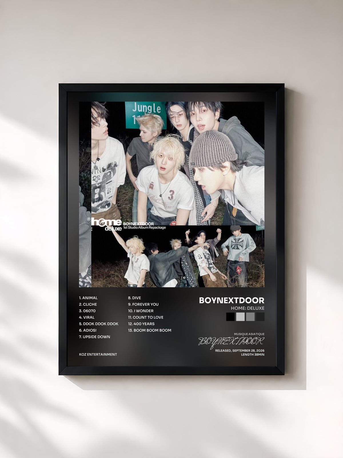#noir Tableau de l'album HOME: DELUXE de BOYNEXTDOOR, cadre noir, imprimé et encadré en France