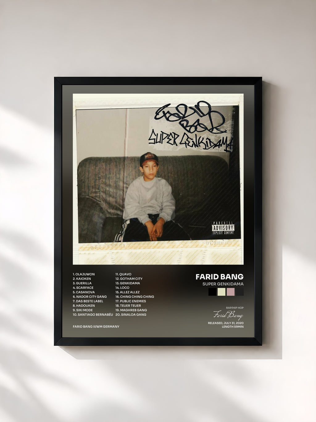 #noir Tableau de l'album Super Genkidama de Farid Bang, cadre noir, imprimé et encadré en France
