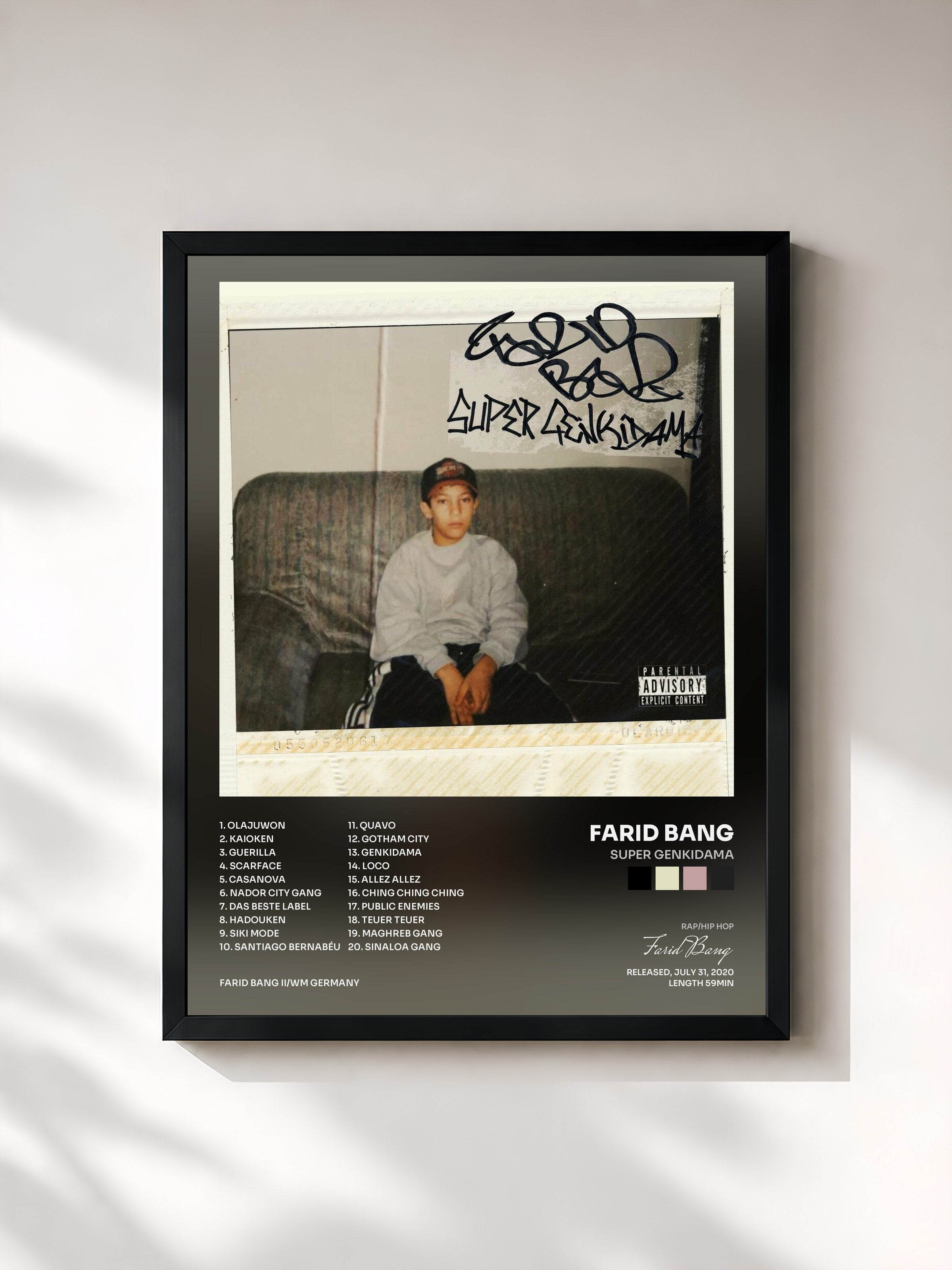 #noir Tableau de l'album Super Genkidama de Farid Bang, cadre noir, imprimé et encadré en France